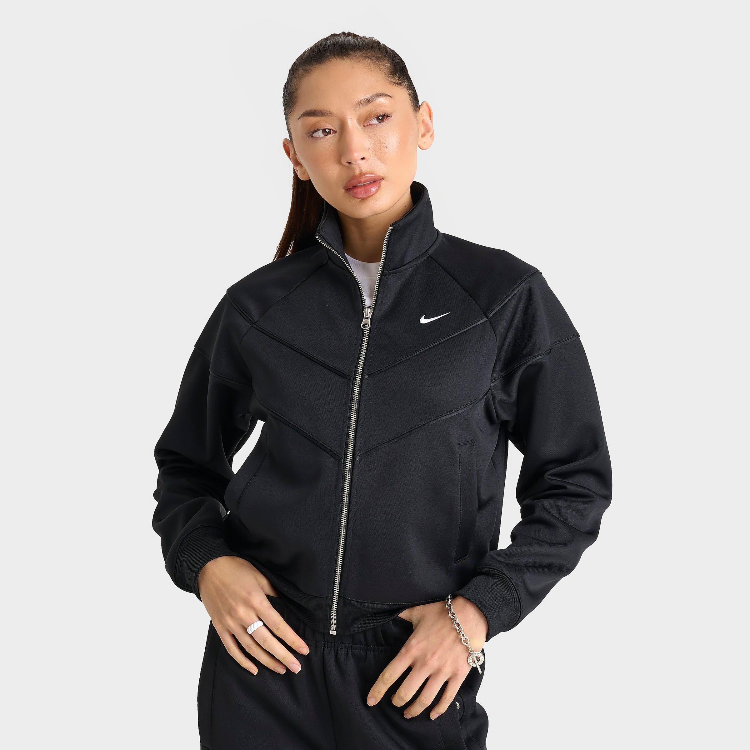 Nike Women's Sportswear Full-Zip Windrunner Poly Knit Jacket in Black/Black Size Medium Polyester/Spandex/Knit