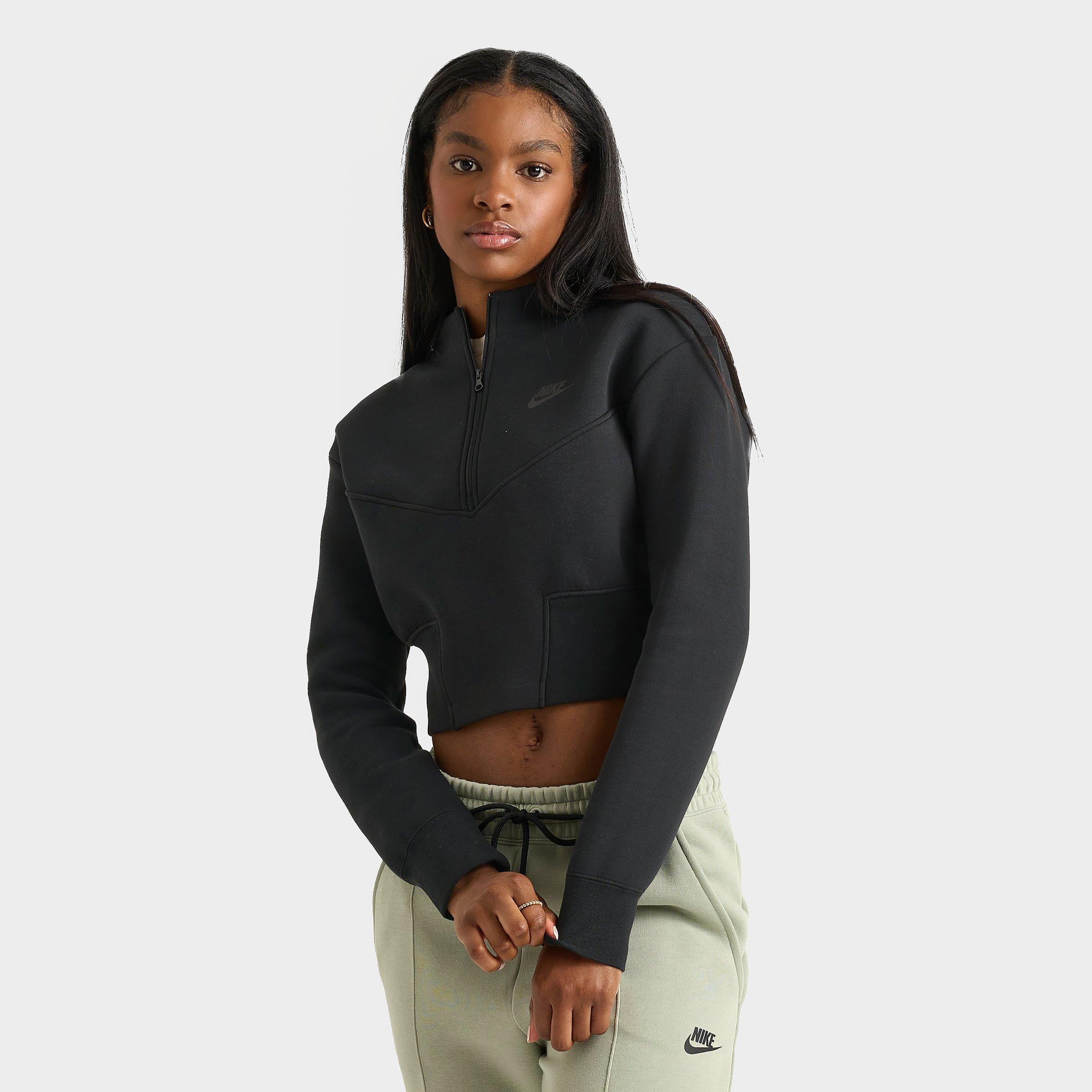 Nike Women's Sportswear Tech Fleece Crop Half-Zip Track Jacket in Black/Black Size Medium Cotton/Polyester/Fleece