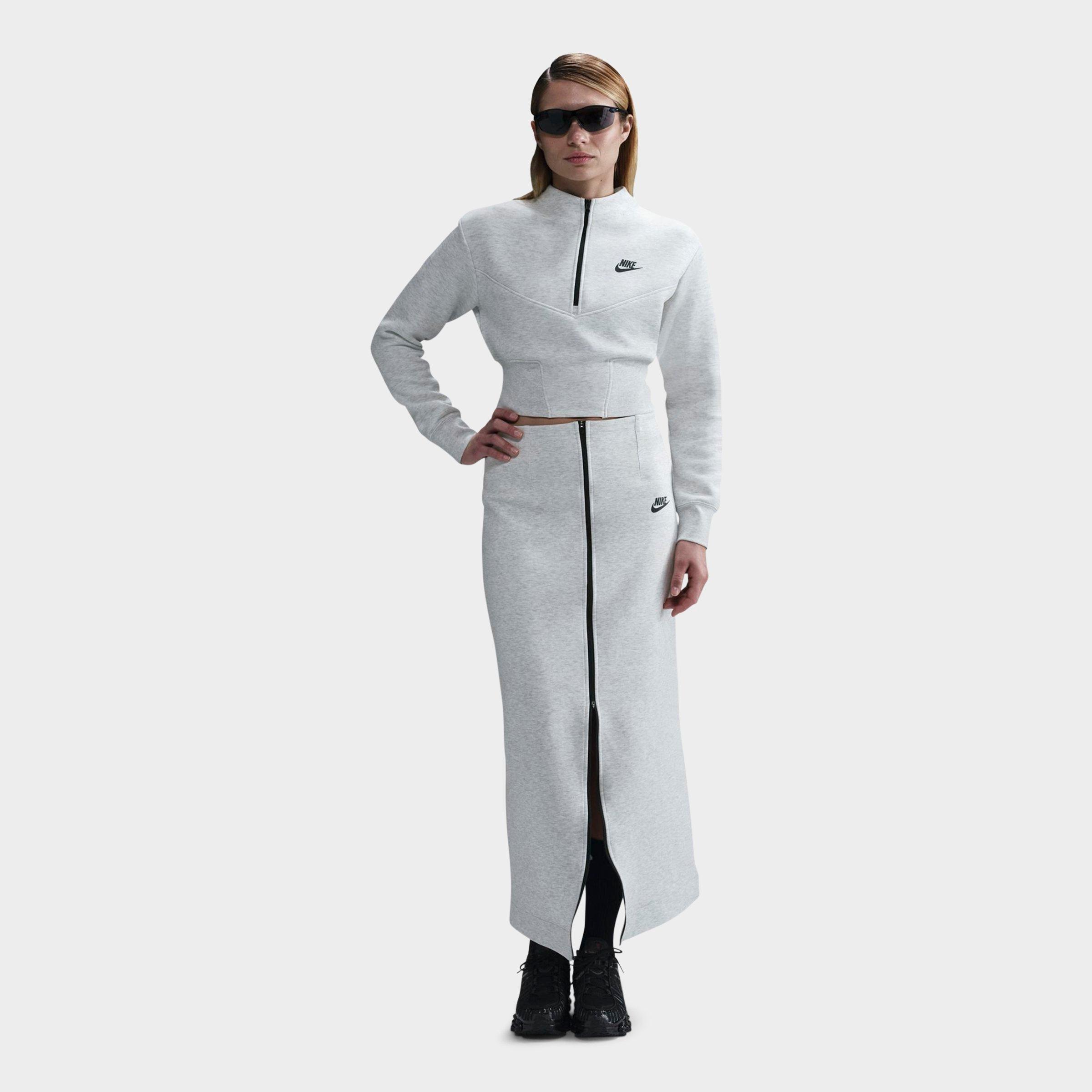 Nike Women's Sportswear Tech Fleece Crop Half-Zip Track Jacket in Light Grey/Htr/Black Size: XS