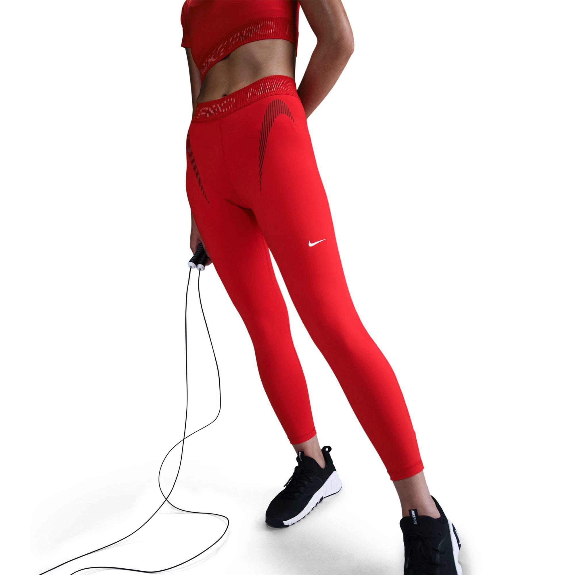Nike Women's Pro Dri-FIT Mid-Rise 7/8 Graphic Leggings in Red/University Red Size Small Polyester/Spandex/Jacquard