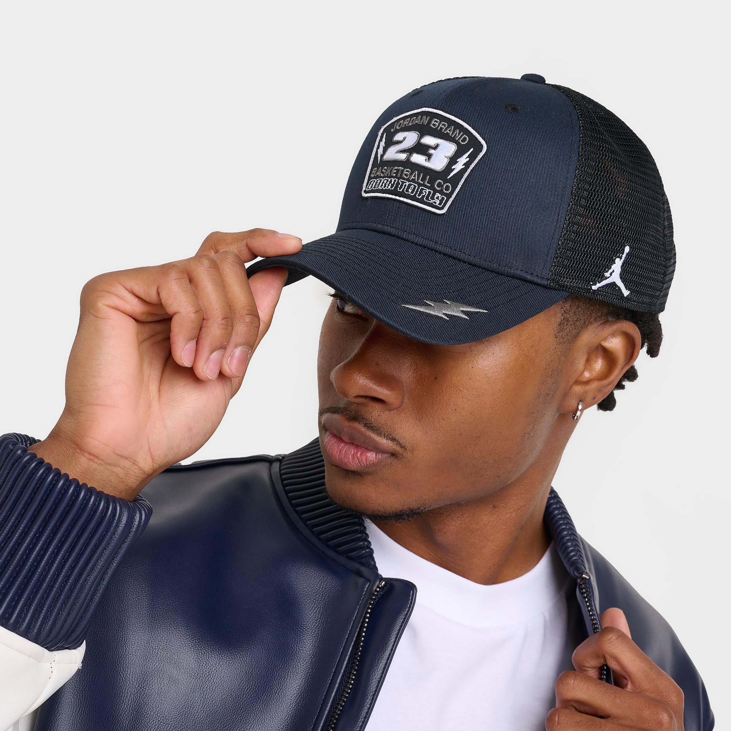 Jordan Rise Trucker Structured Snapback Hat in Navy Blue/Black/White Size: Small/Medium