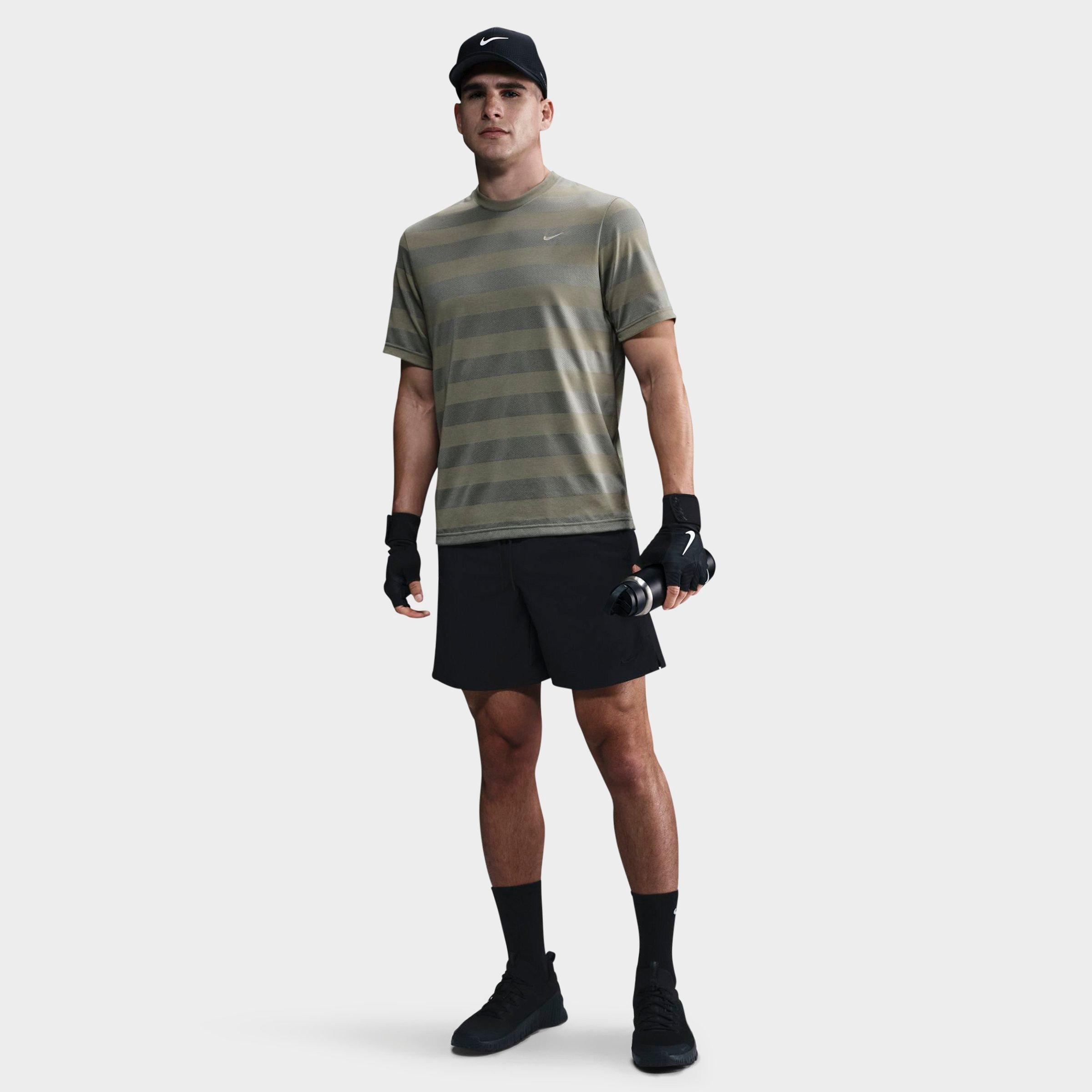 Nike Men's Primary Dri-FIT Striped Fitness Top in Green/Light Army Size Small Cotton/Polyester/Knit