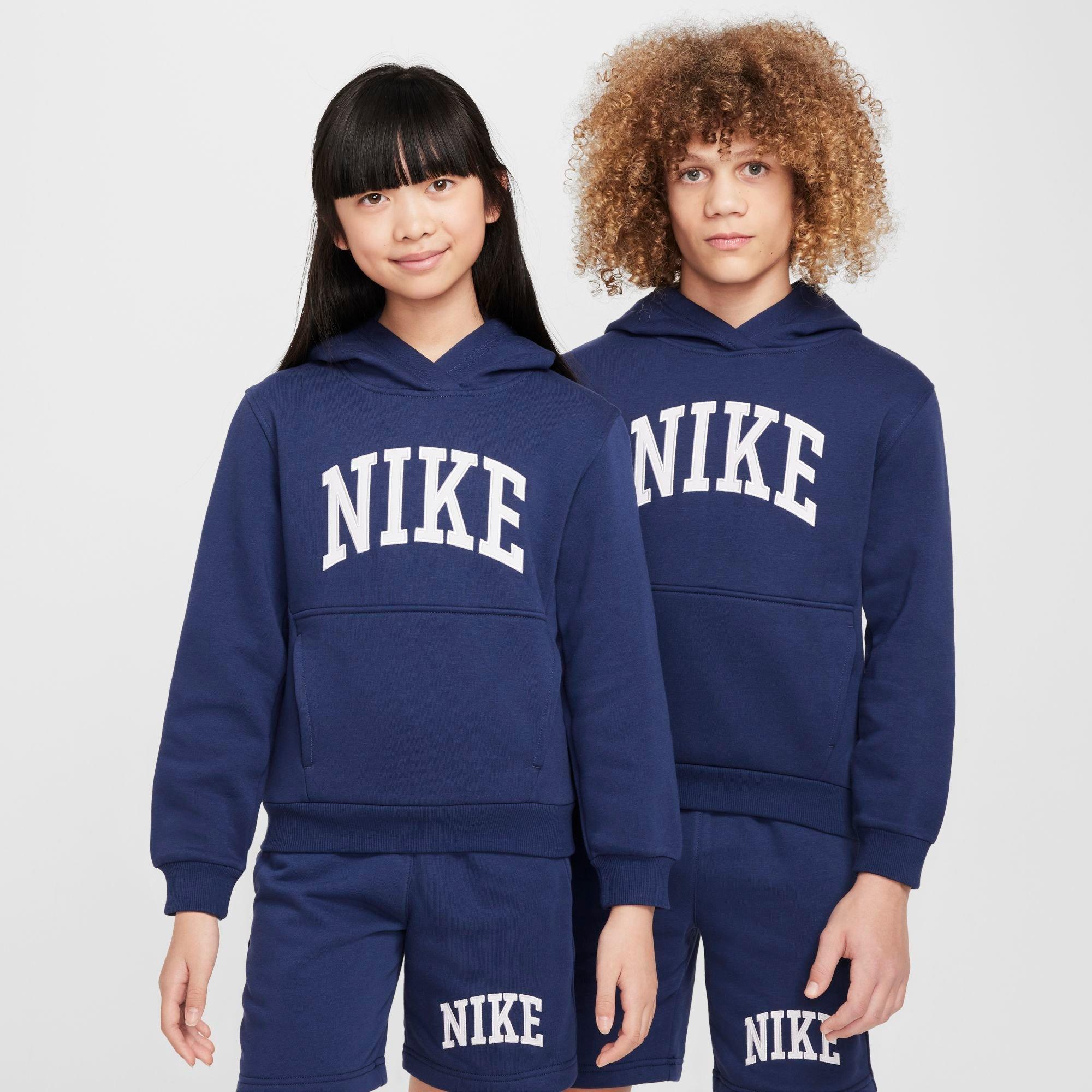 Nike Big Kids Arch Club Pullover Hoodie in Midnight Navy/White Size: XS
