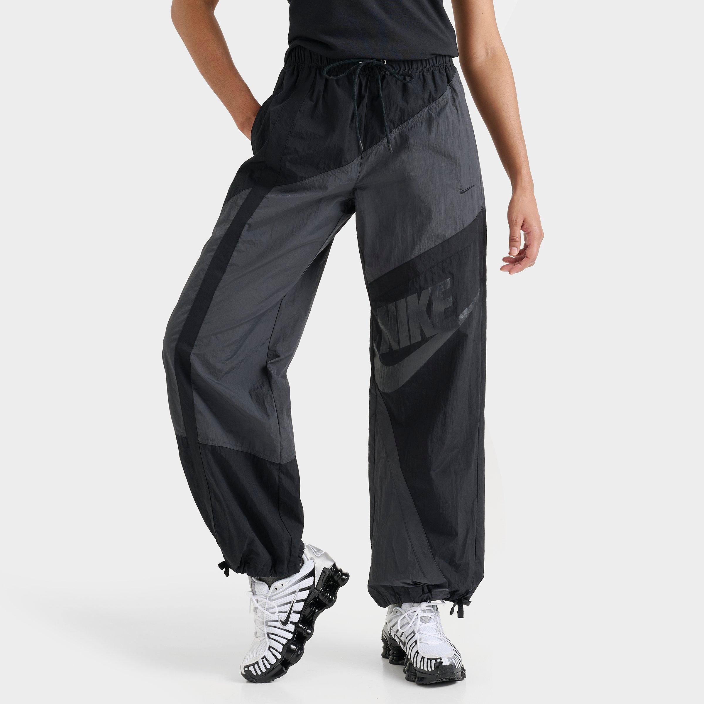 Nike Women's Sportswear Street Mid-Rise Loose Woven Open-Hem Pants in Black/Anthracite Size Large 100% Nylon/100% Polyester