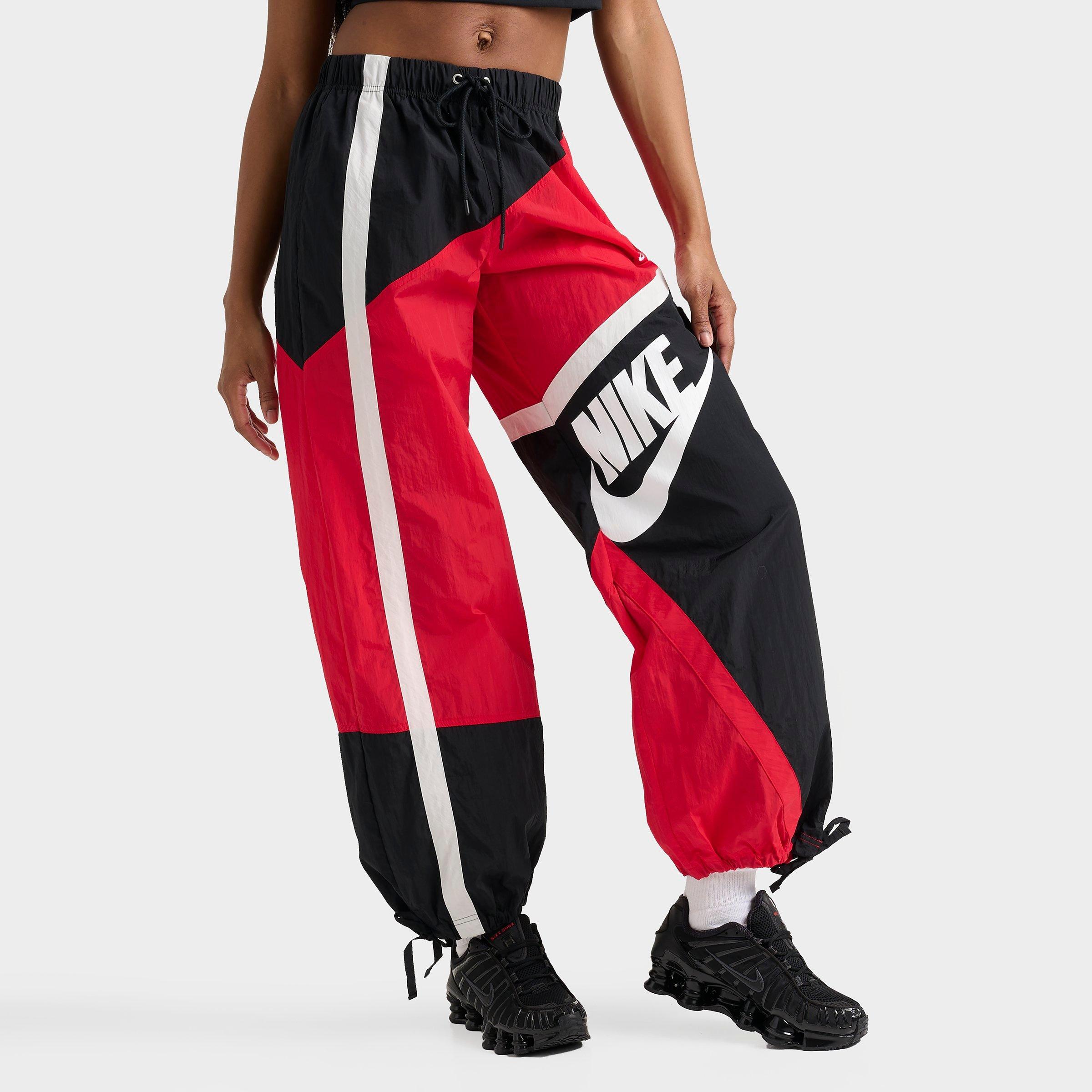 Nike Women's Sportswear Street Mid-Rise Loose Woven Open-Hem Pants in University Red/Black Size: XS