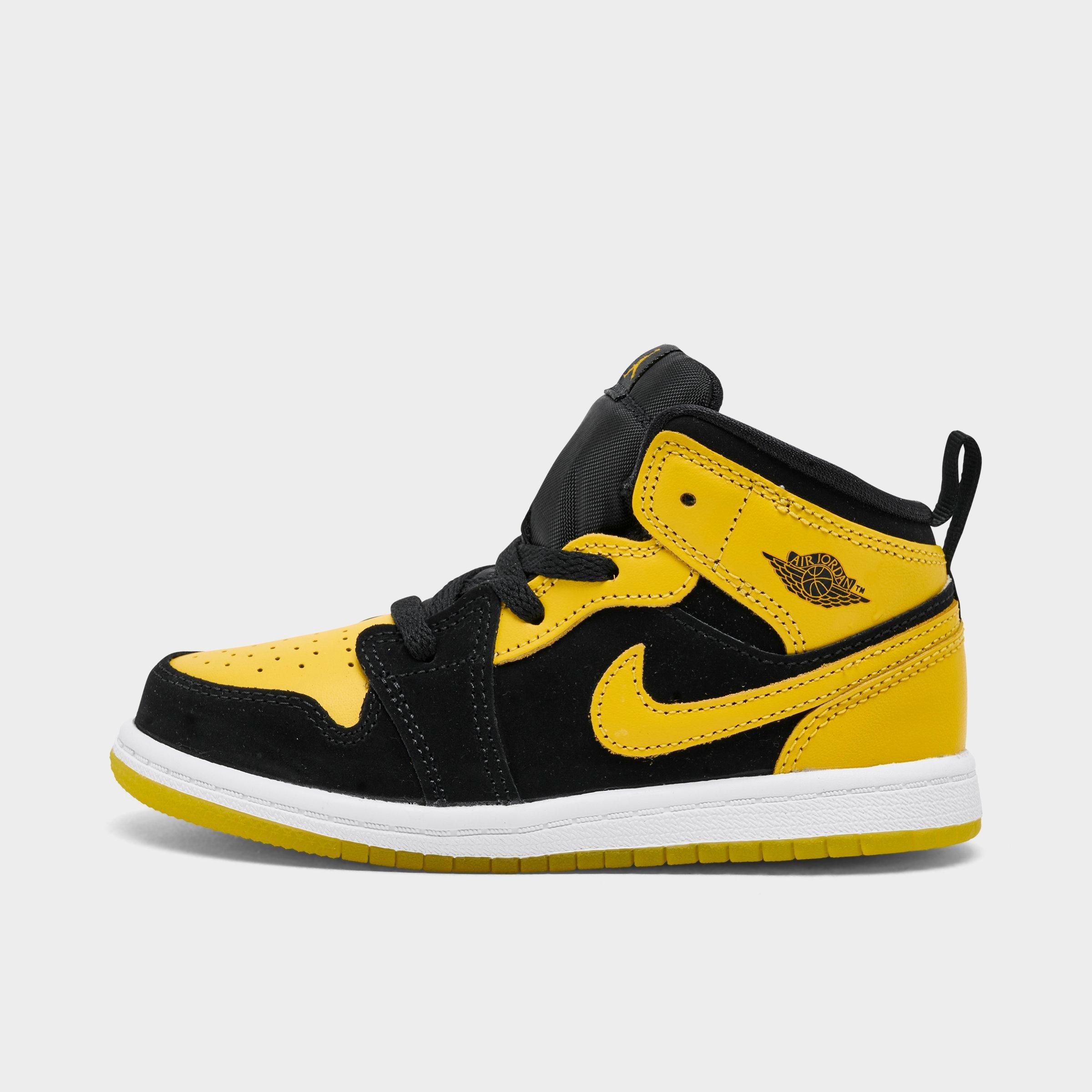 Jordan Kids Toddler Air Retro 1 Mid SE Casual Shoes in Black/White/Varsity Maize Size: 4.0