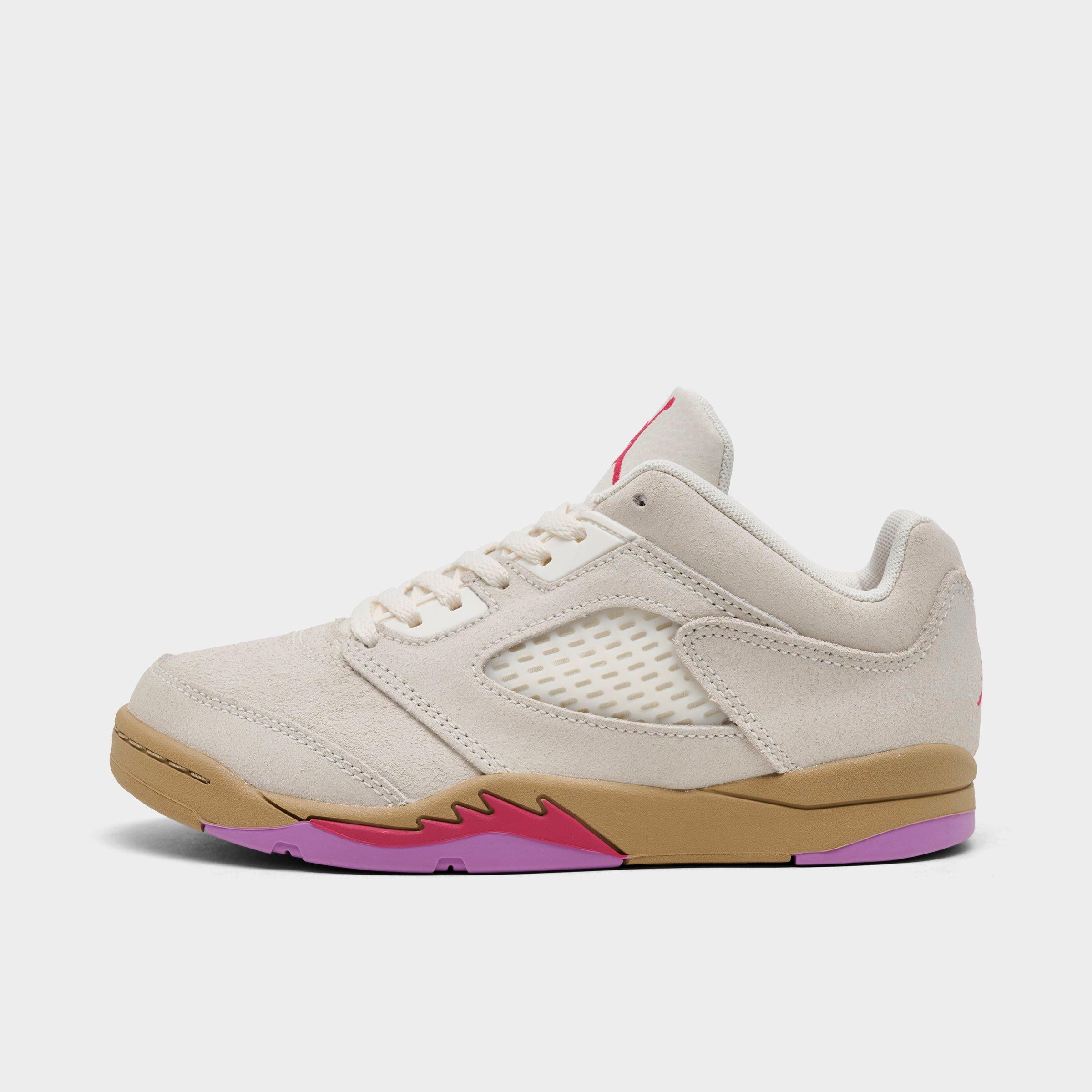 Jordan Little Kids Air Retro 5 Low Basketball Shoes in Pale Ivory/Fusion Red/Desert Size: 10.5