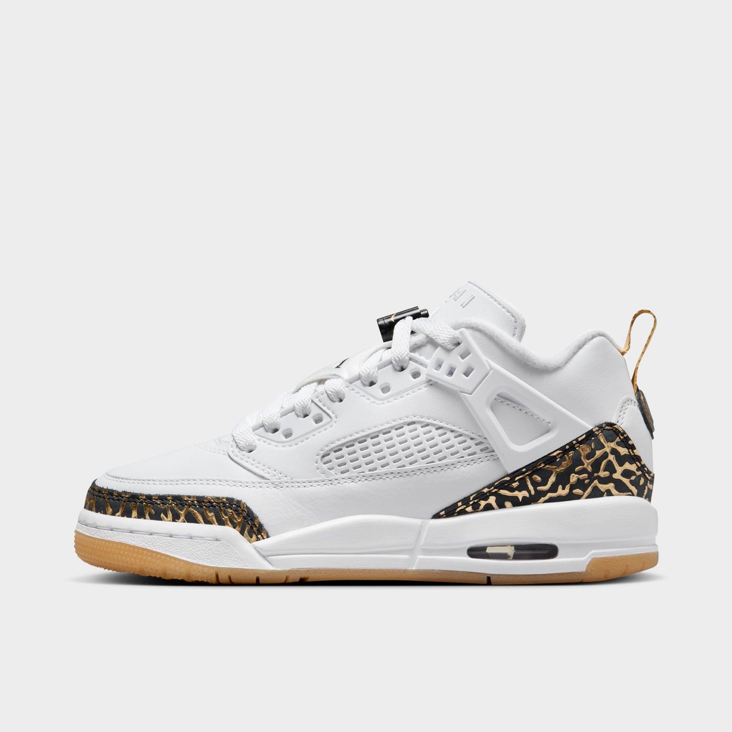 Jordan Big Kids Spizike Low Casual Shoes in White/Black/Metallic Gold Size: 3.5