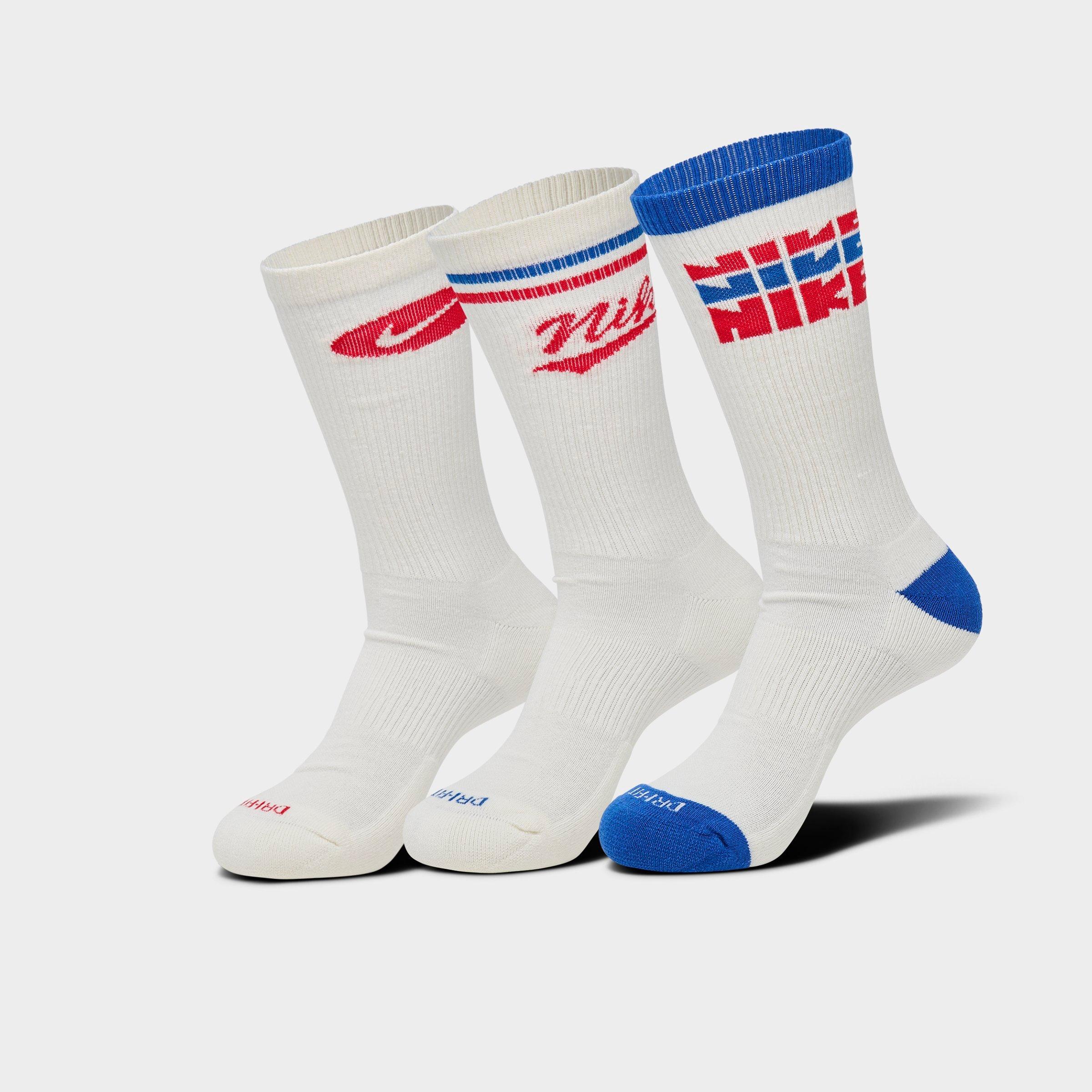 Nike Everyday Plus Crew Socks (3-Pack) in White/Multicolor Size Large Cotton/Nylon/Polyester