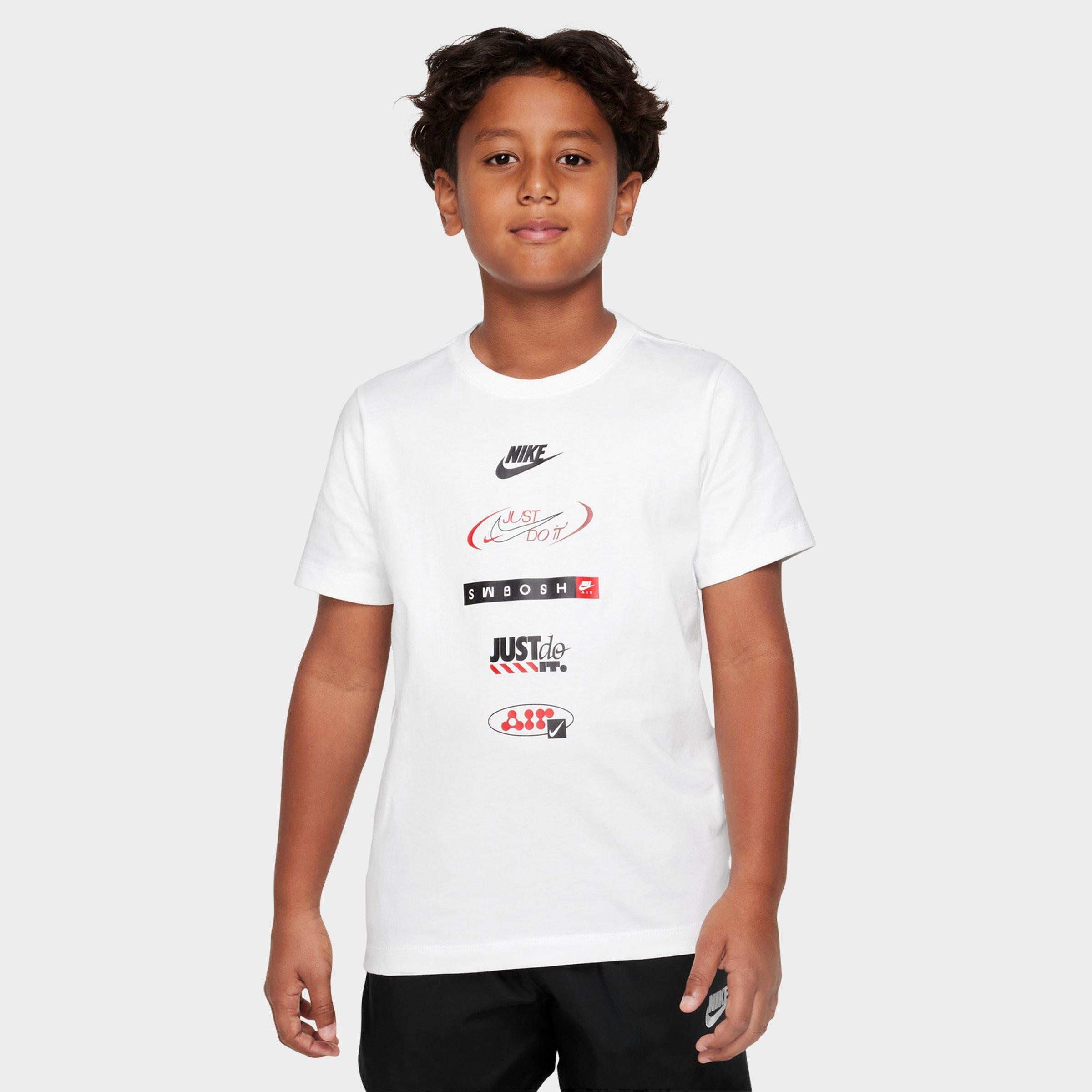 Nike Kids' Multi Logo T-Shirt in White/White Size Small 100% Cotton