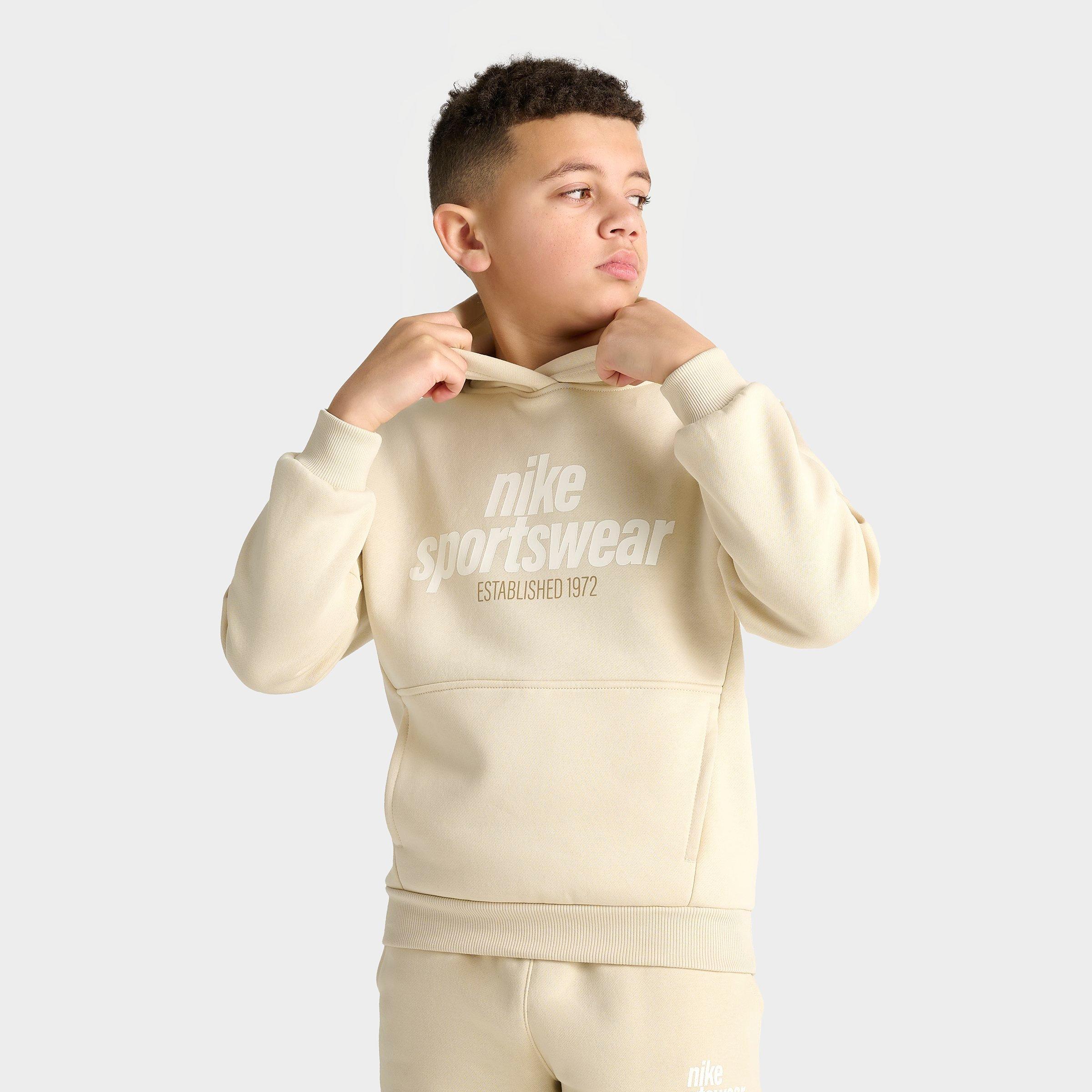 Nike Kids' Sportswear Club Fleece Pullover Hoodie in Beige/Light Khaki Size Large Cotton/Polyester/Fleece