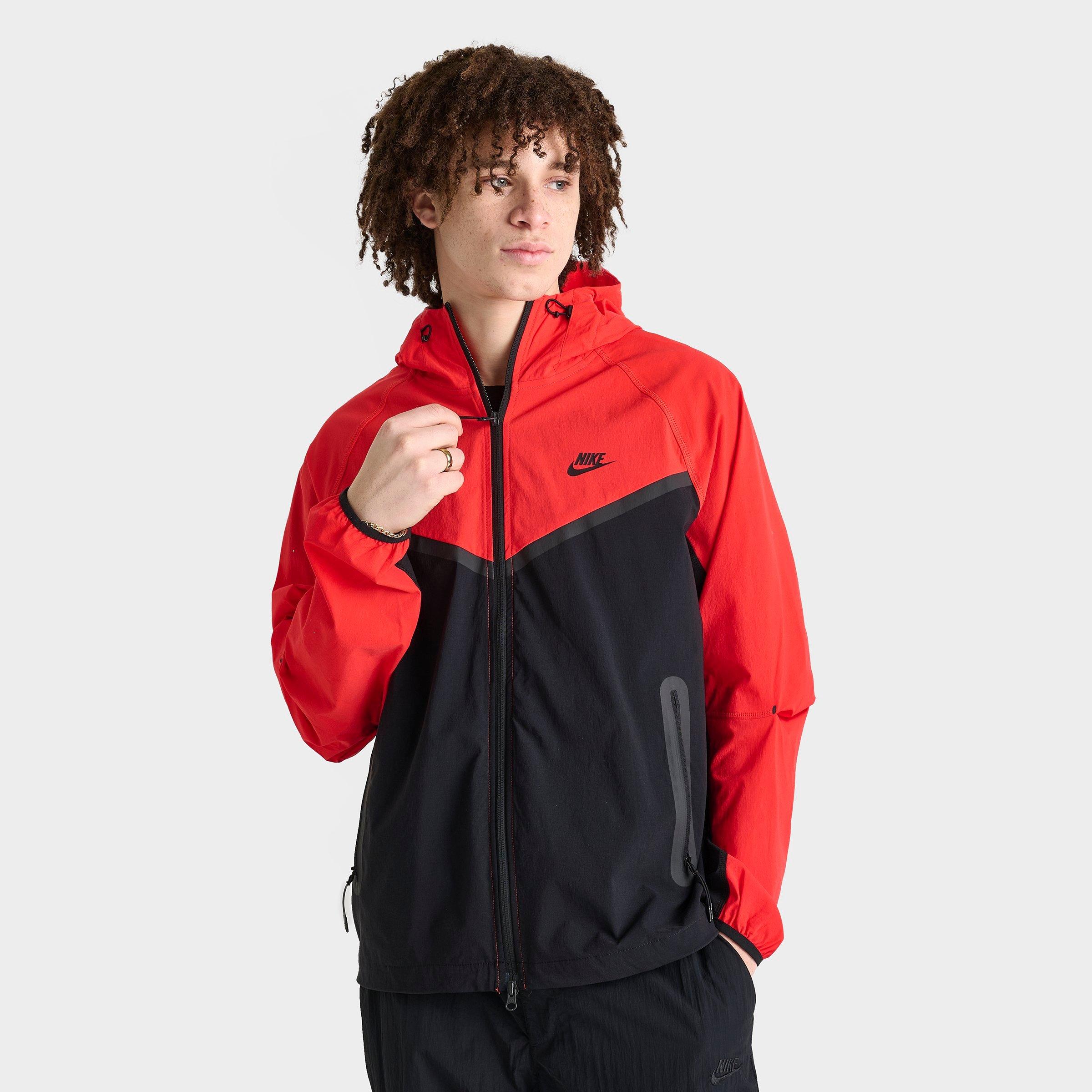 Nike Men's Tech Windrunner Woven Full-Zip Jacket in Red/Black/Black Size Large Nylon/Spandex