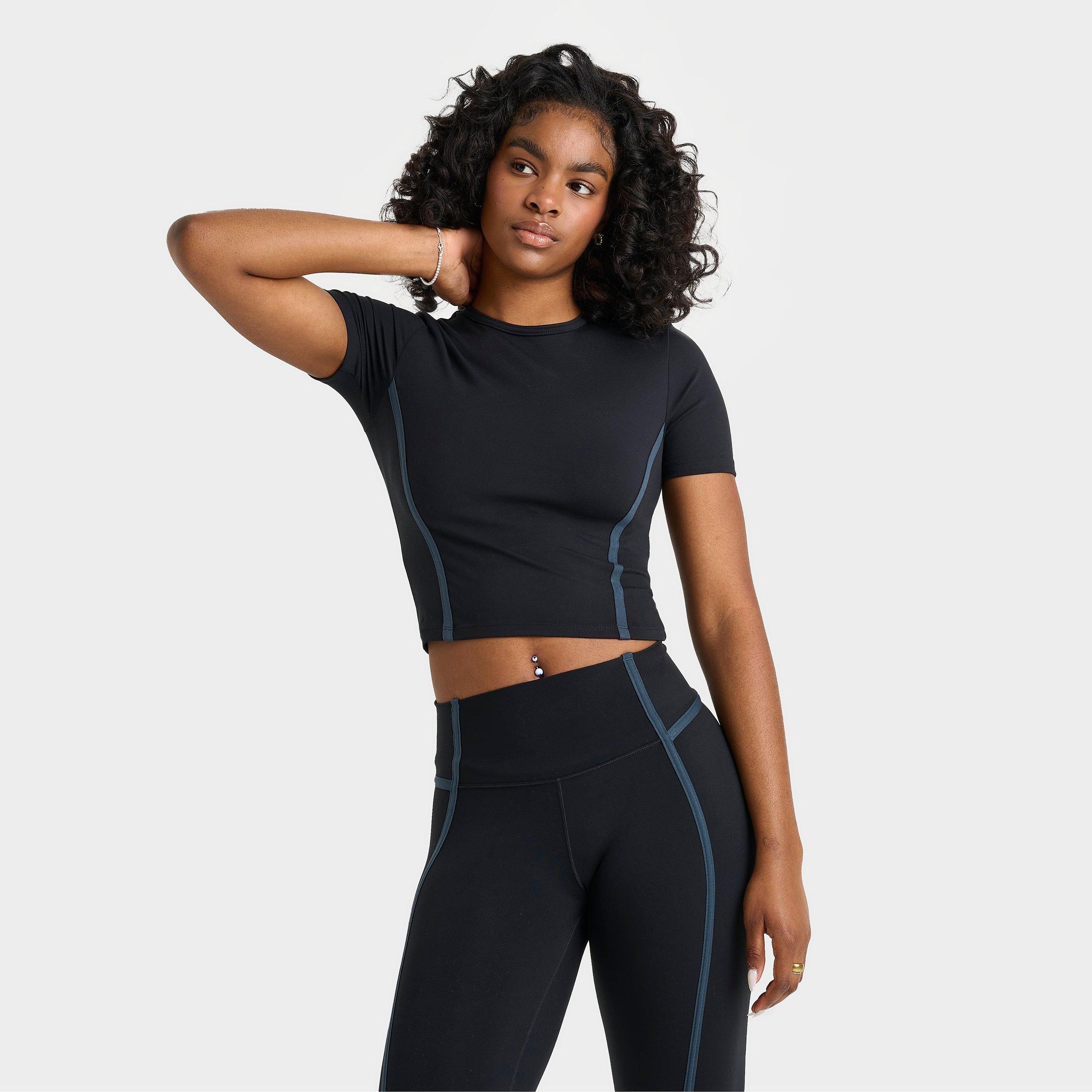 Nike Women's One Dri-FIT Short-Sleeve Fitted T-Shirt in Black/Armory Navy/Black Size: XS
