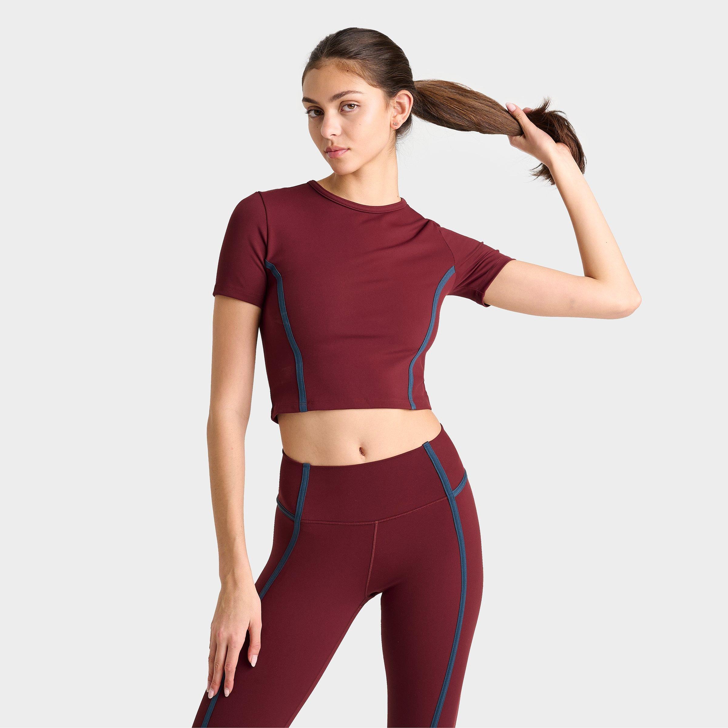 Nike Women's One Dri-FIT Short-Sleeve Fitted T-Shirt in Dark Team Red/Armory Navy/Black Size: XS
