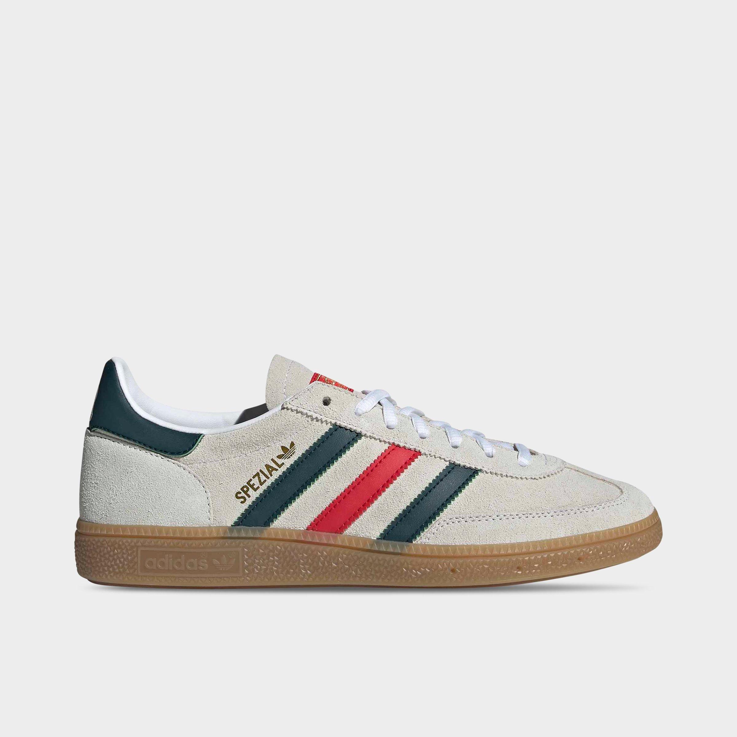 adidas Men's Originals Mexico Handball Spezial Casual Shoes in Cloud White/Aurora Ivy/Better Scarlet Size: 7.5