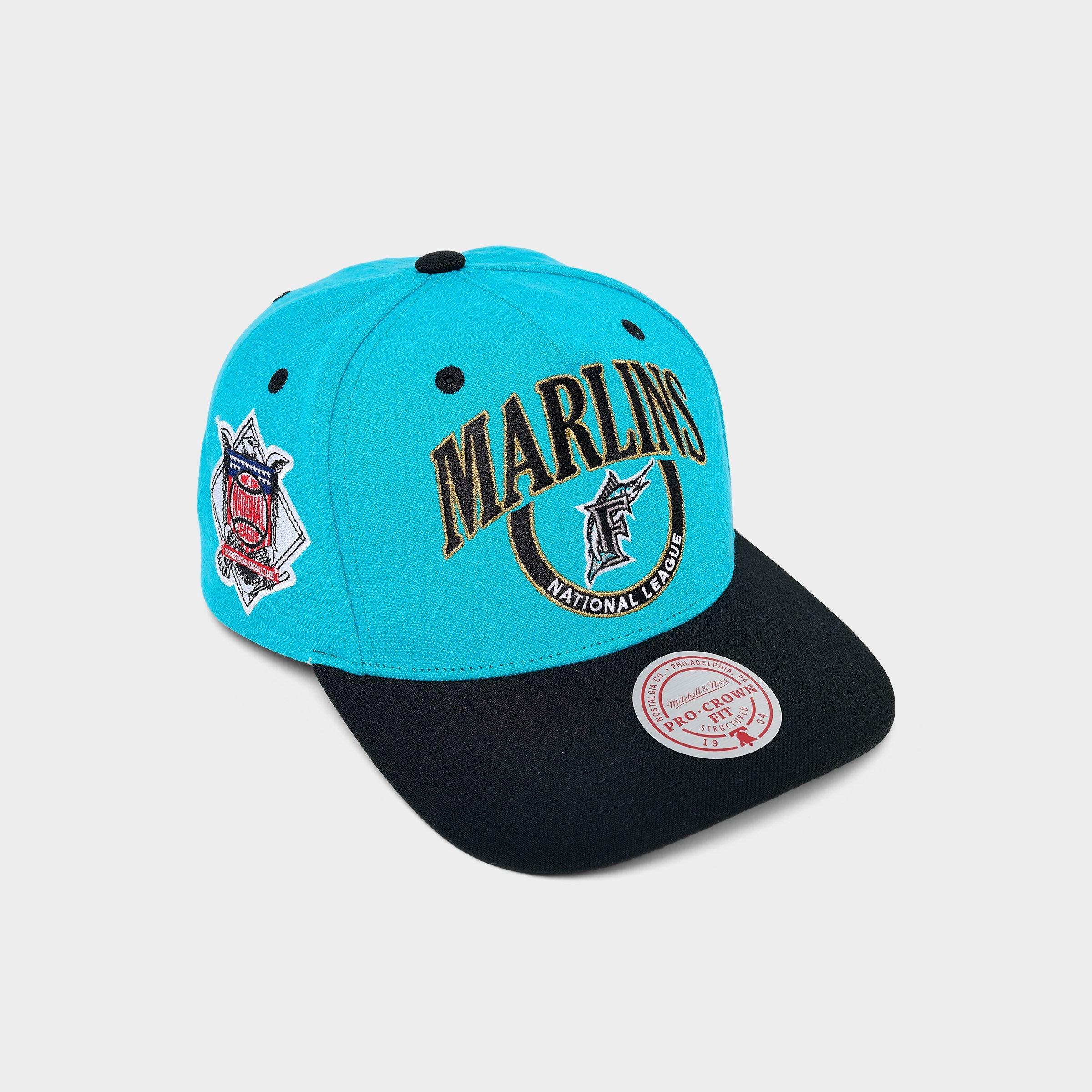 Mitchell & Ness Florida Marlins MLB Pro Crown Snapback Hat in Teal/Black
