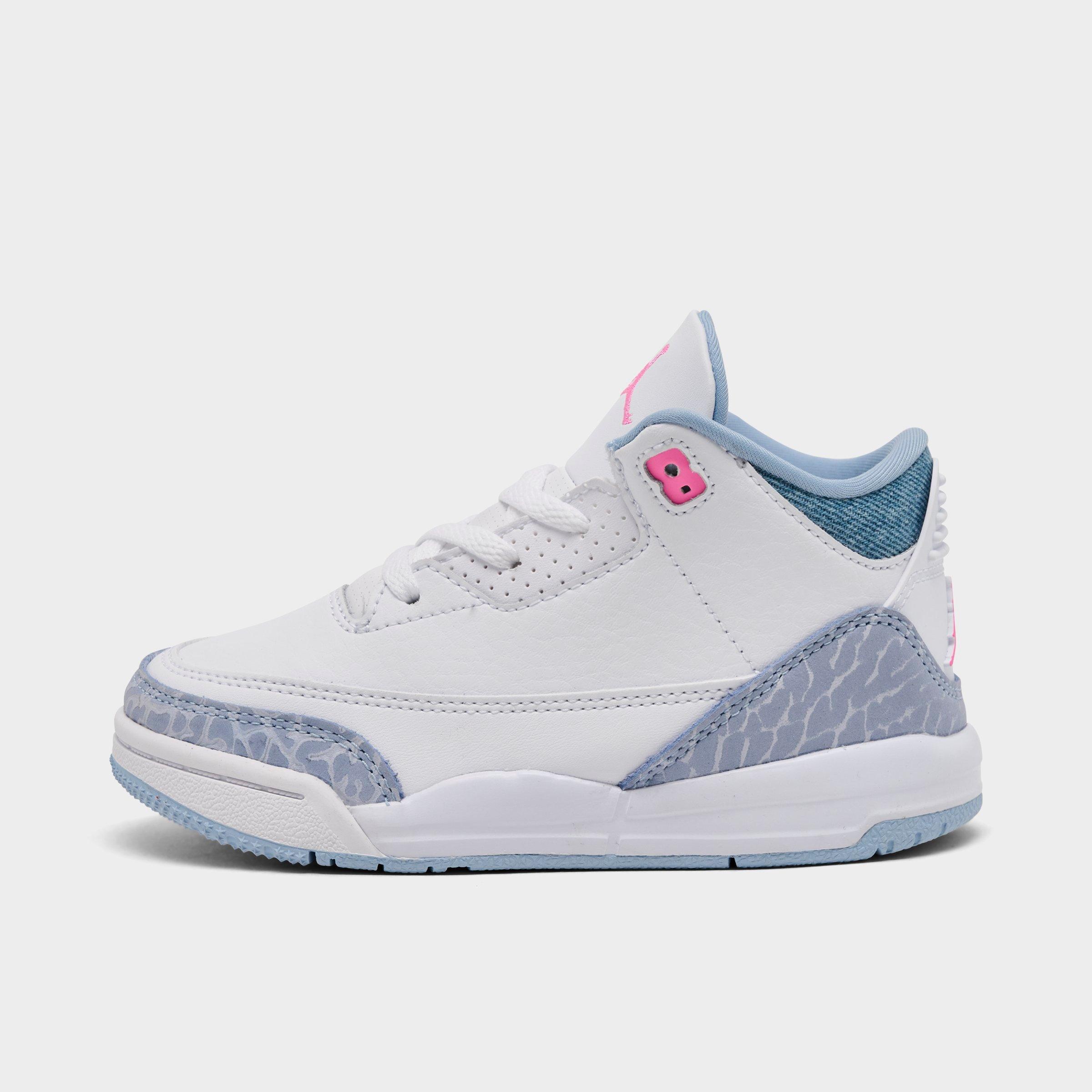 Jordan Kids Toddler Air Retro 3 Basketball Shoes in White/Pink Glow/Cobalt Bliss Size: 4.0