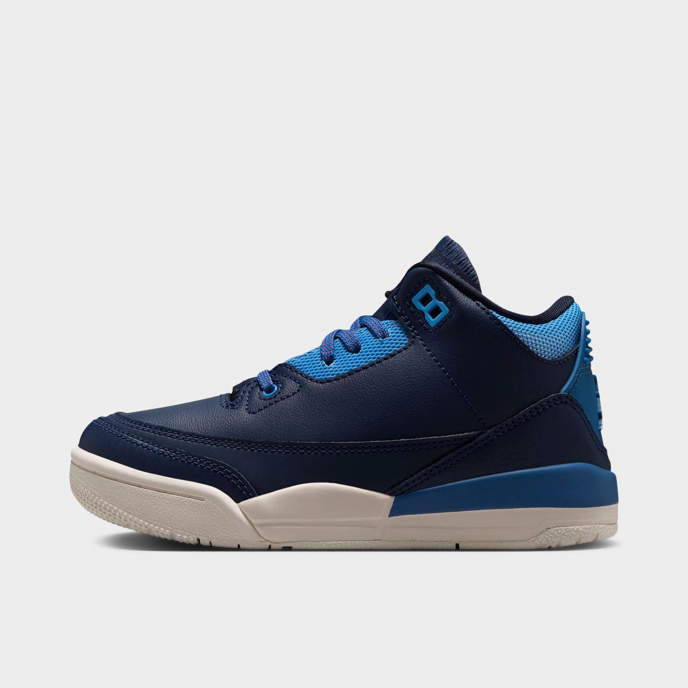Jordan Little Kids Air Retro 3 Basketball Shoes in Obsidian/Track Red/Chalk Size: 2.0