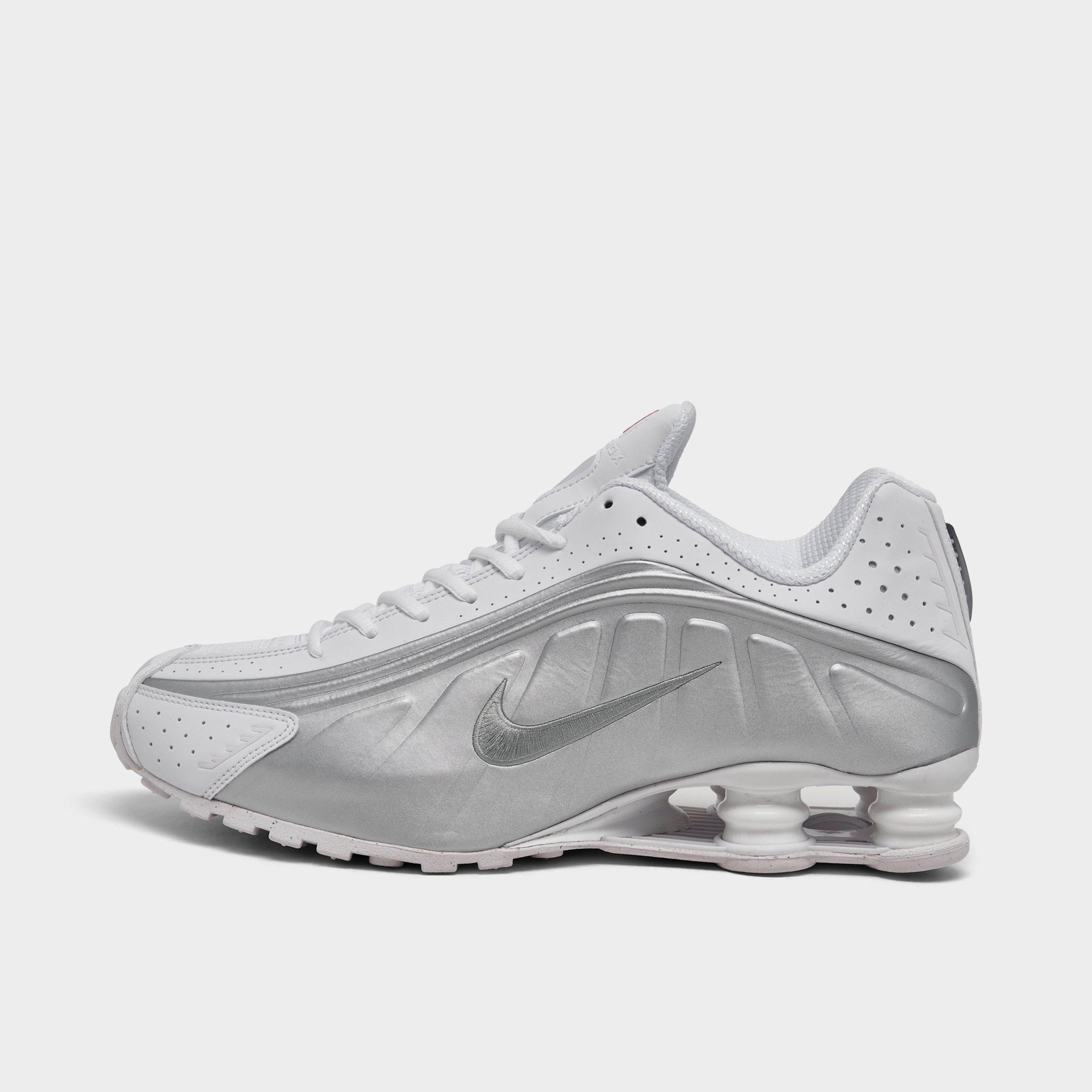 Nike Men's Shox R4 Casual Shoes in White/White/Bright Crimson Size: 7.5