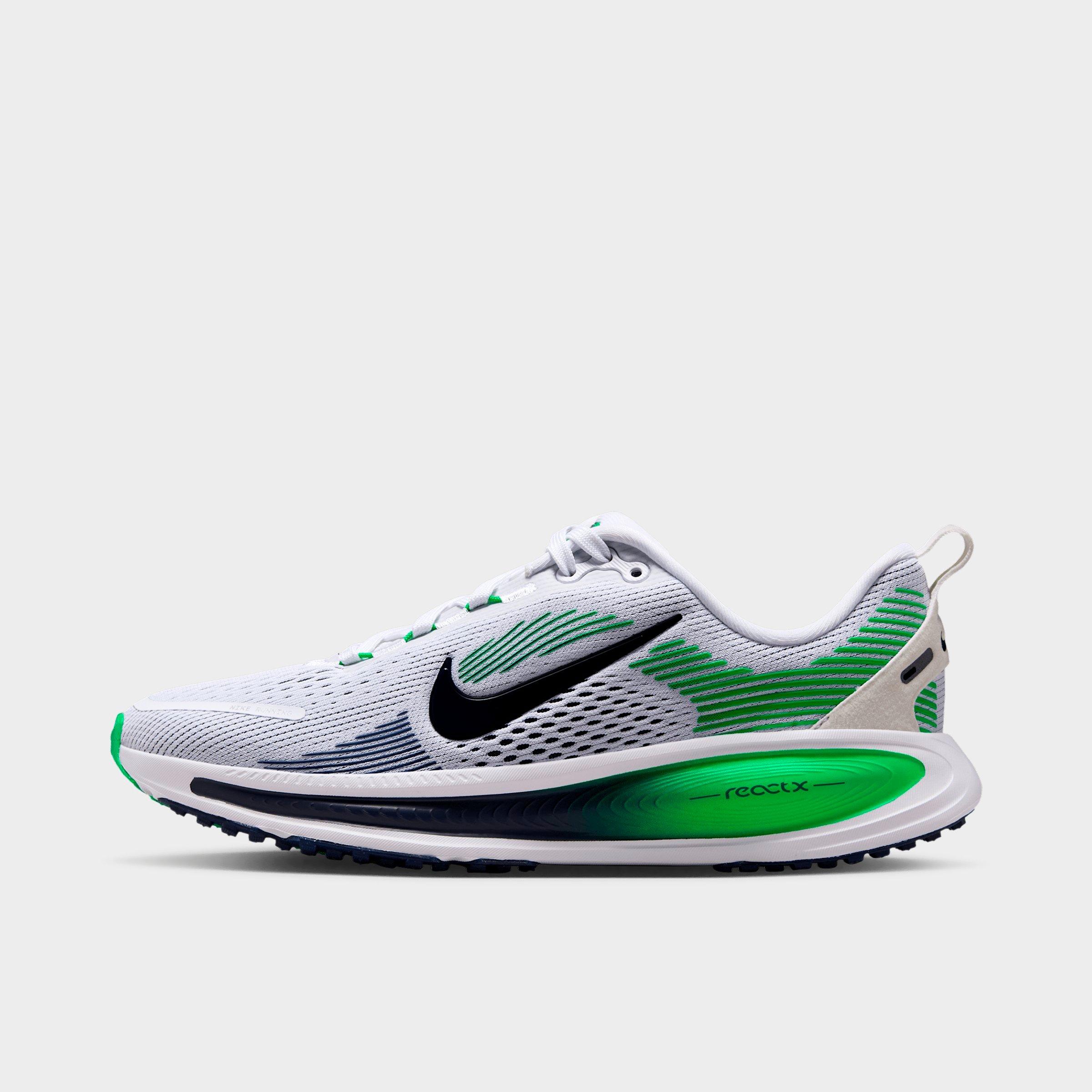 Nike Big Kids Vomero 18 Running Shoes in White/Midnight Navy/Green Spark Size: 6.5
