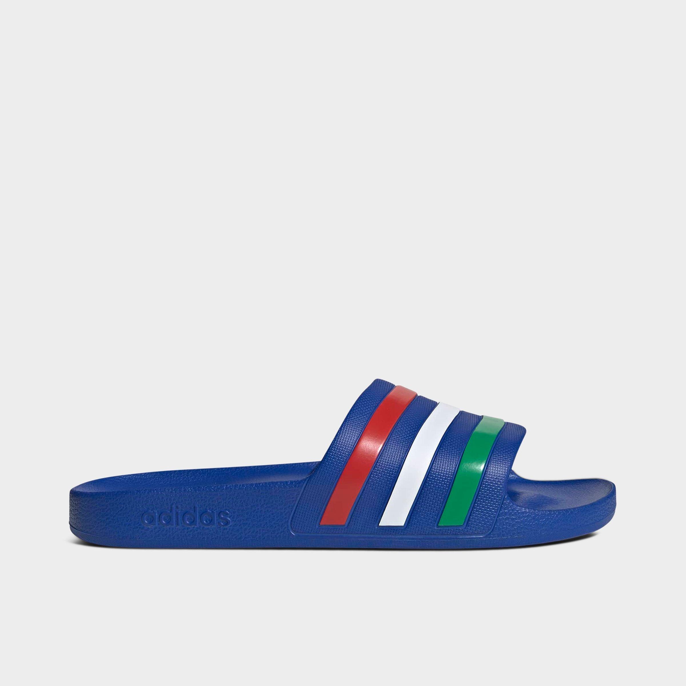 adidas Men's adilette Aqua Slide Sandals in Bold Blue/Green/Cloud White Size: 7.0