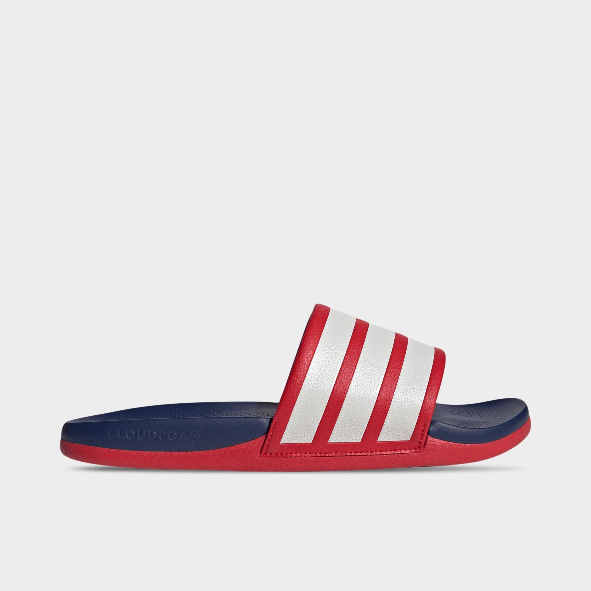 adidas Women's Adilette Comfort 2.0 Slide Sandals in Better Scarlet/Crystal White/Dark Blue Size: 7.0