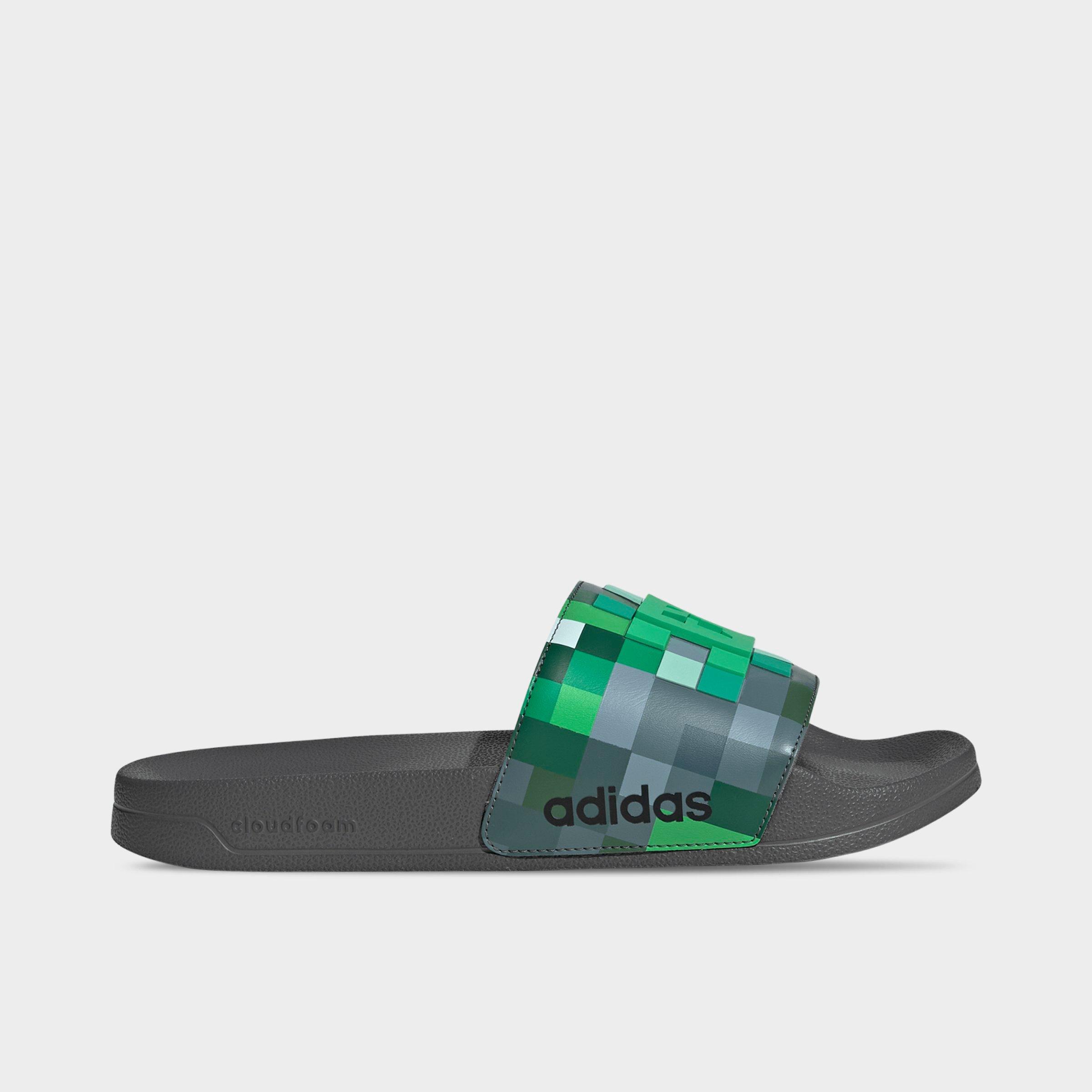 adidas Men's x Minecraft Adilette Shower Slide Sandals in Grey/Grey/Grey Size: 11.0