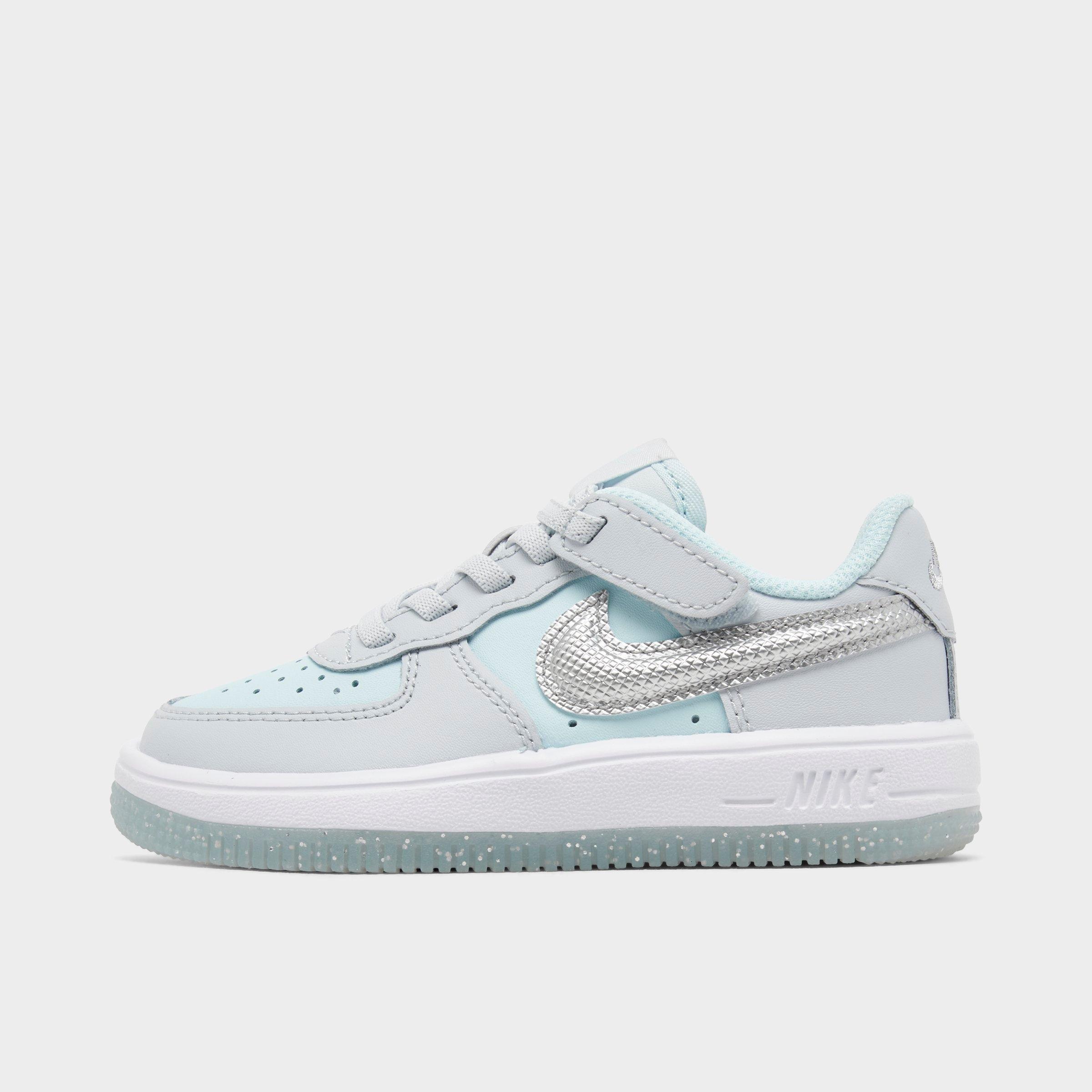 Nike Little Kids Force 1 Low EasyOn Stretch Lace Casual Shoes (8C-3Y) in Pure Platinum/Glacier Blue/White Size: 8.0