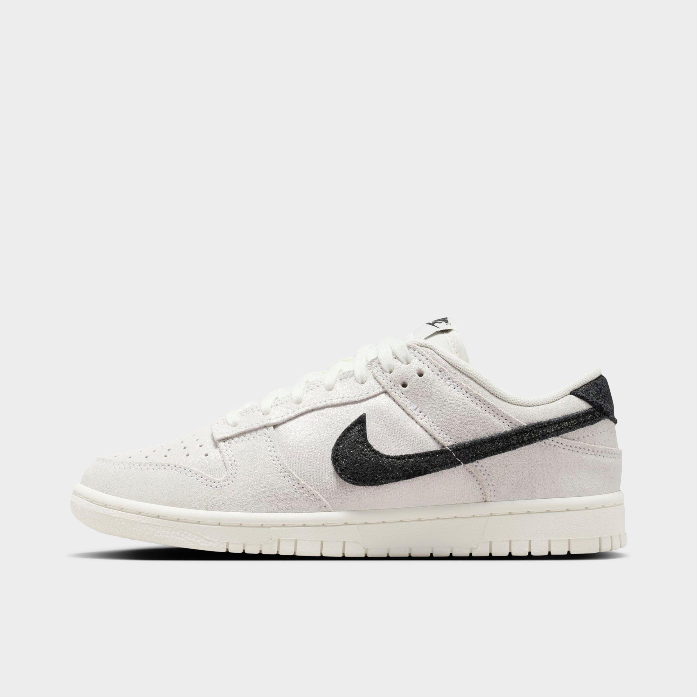 Nike Dunk Low Se Glittered Leather And Suede Sneakers In White/team Red/black 
