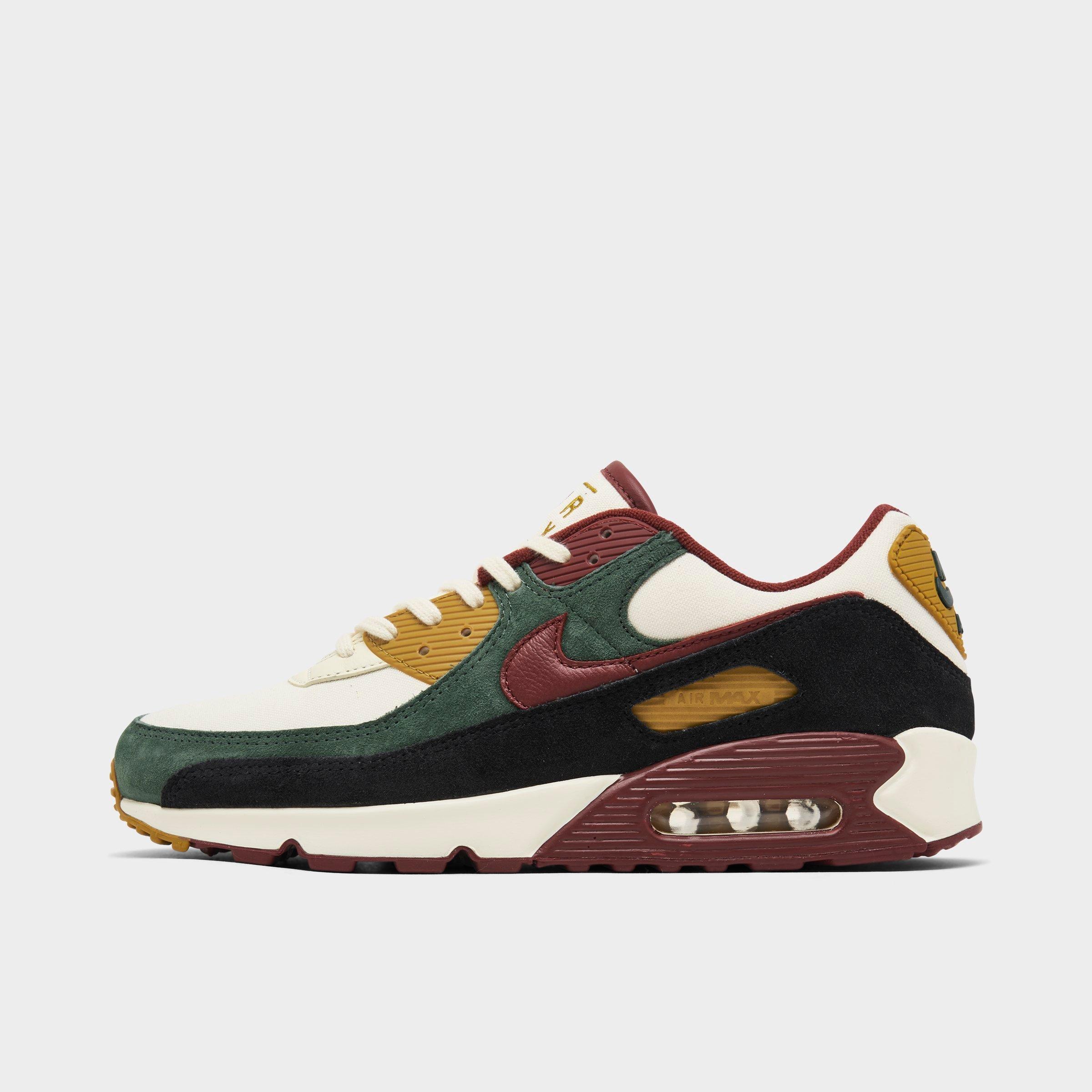 Nike Men's Air Max 90 PRM Casual Shoes in Coconut Milk/Dark Team Red/Vintage Green Size: 7.5