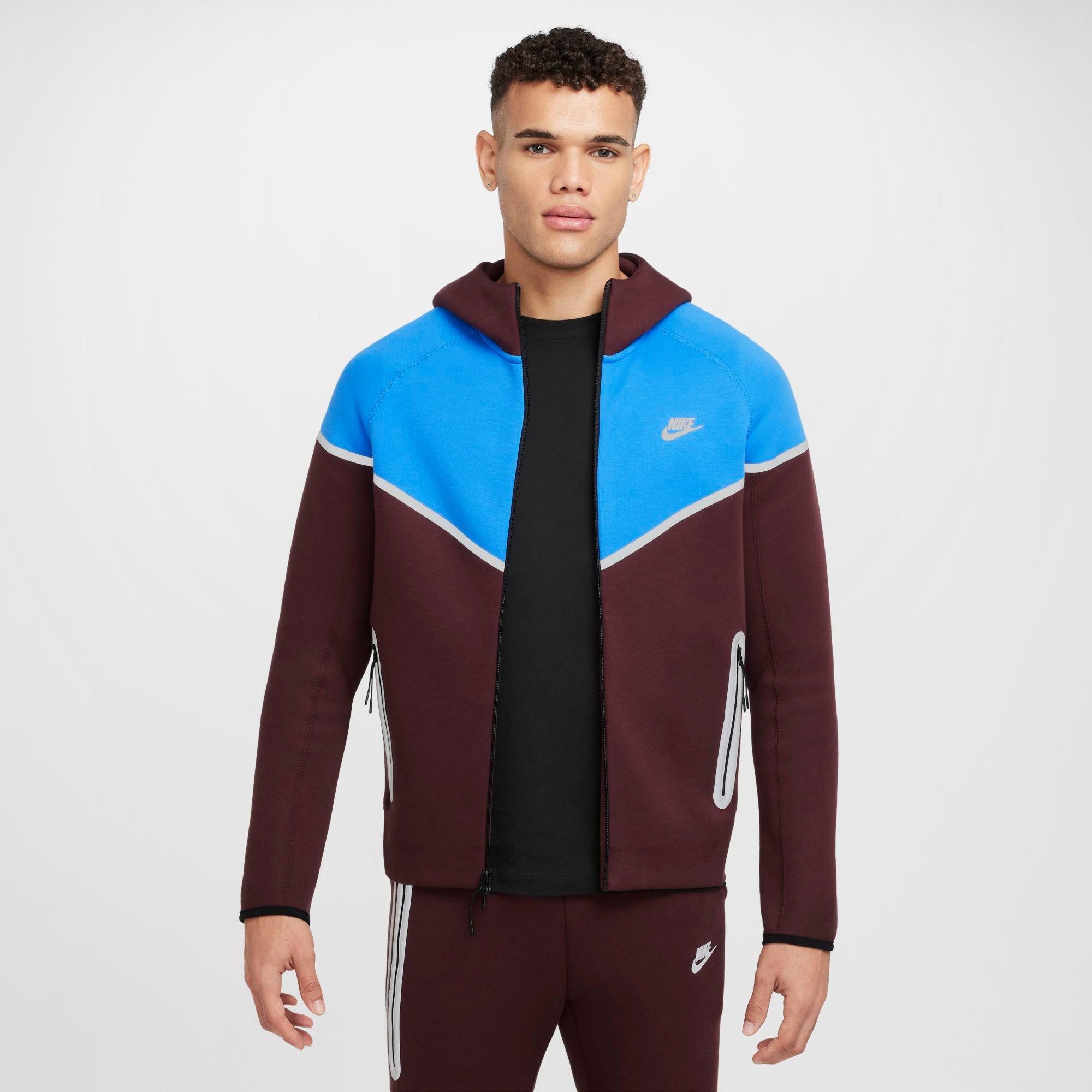 Nike Men's Sportswear Tech Fleece Reflective Full-Zip Hoodie in Red/Burgundy Crush Size Medium Cotton/Polyester/Fleece