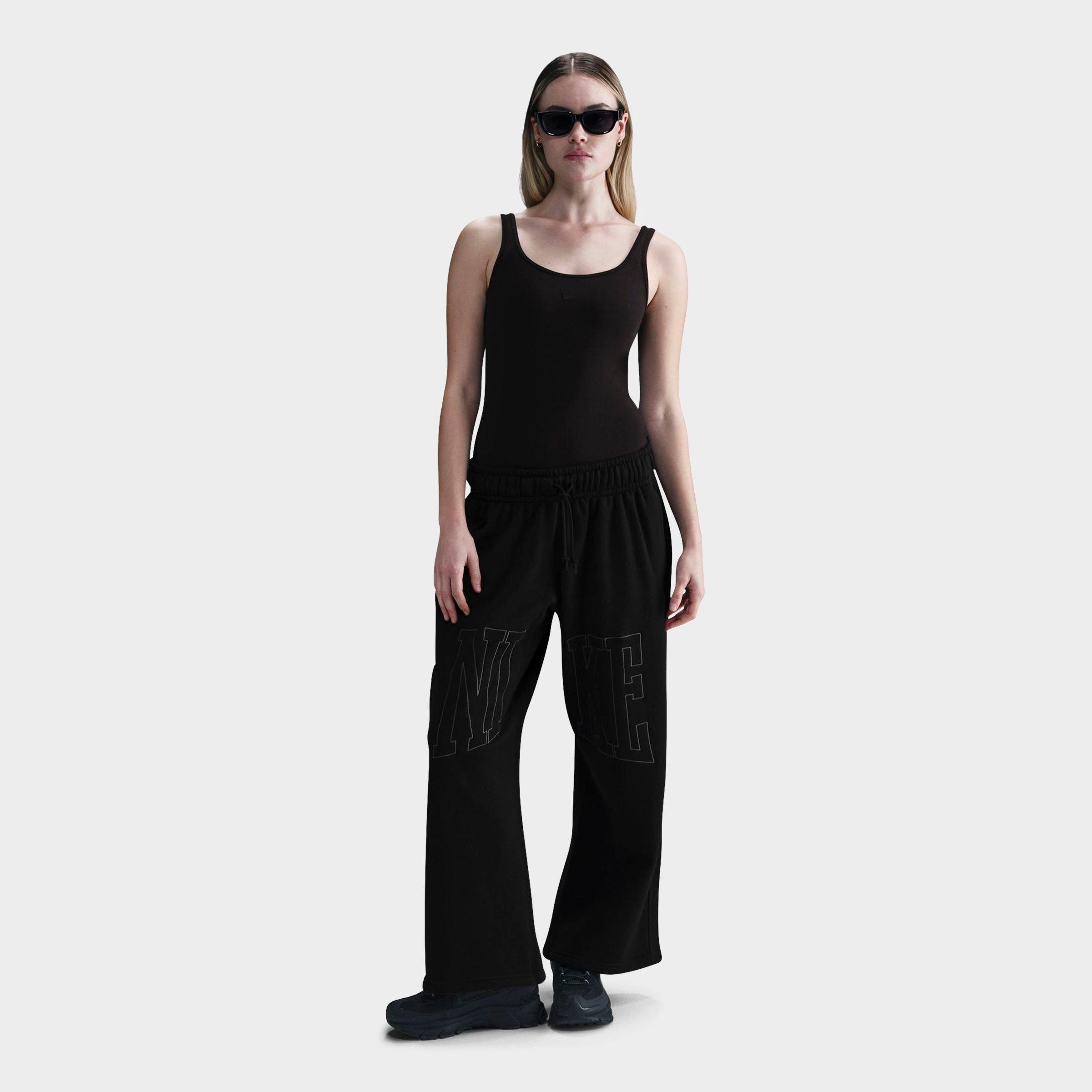 Nike Women's Sportswear Mid-Rise Oversized Open-Hem French Terry Pants in Black/Black Size XS 100% Cotton
