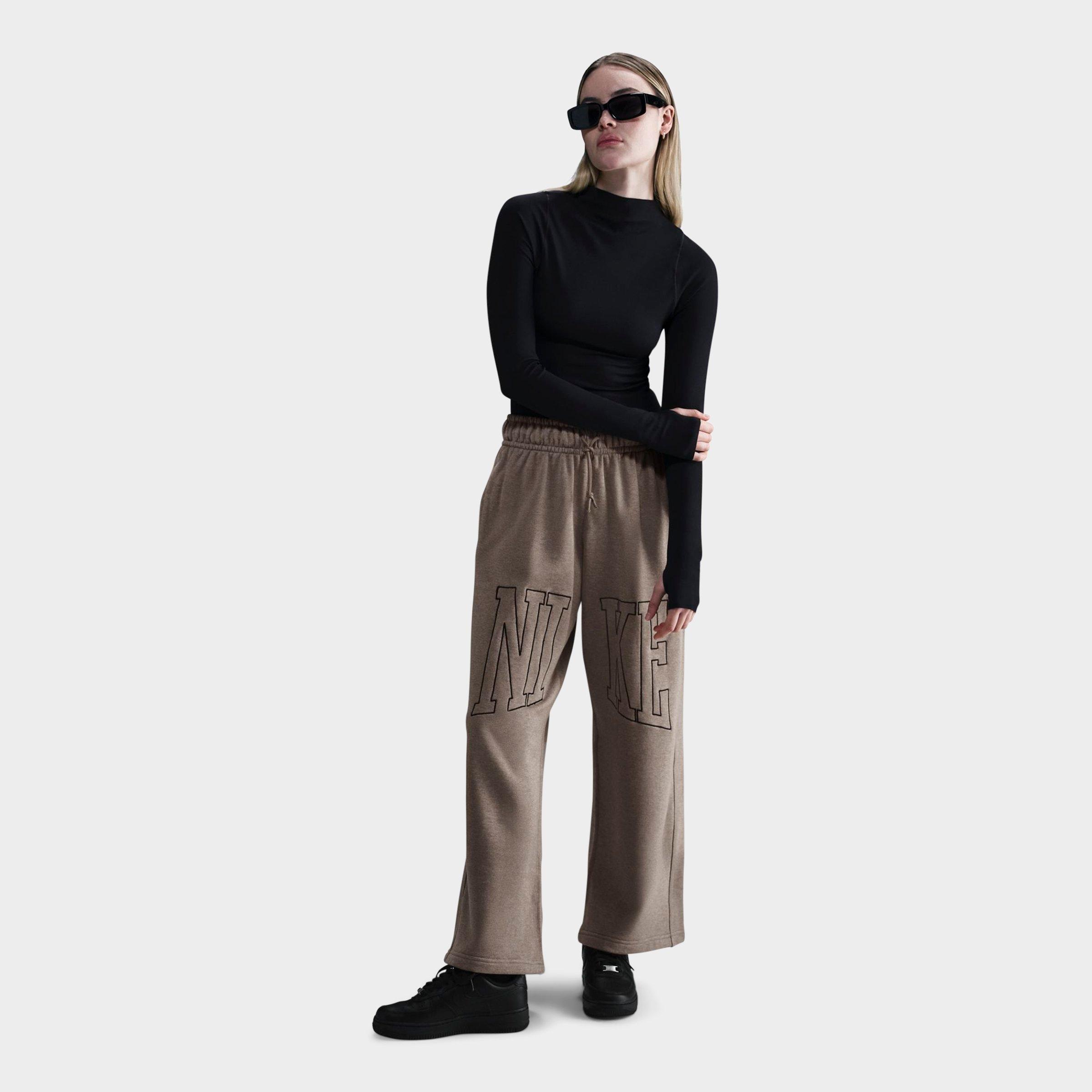 Nike Women's Sportswear Mid-Rise Oversized Open-Hem French Terry Pants in Brown/Mink Brown Size Large 100% Cotton