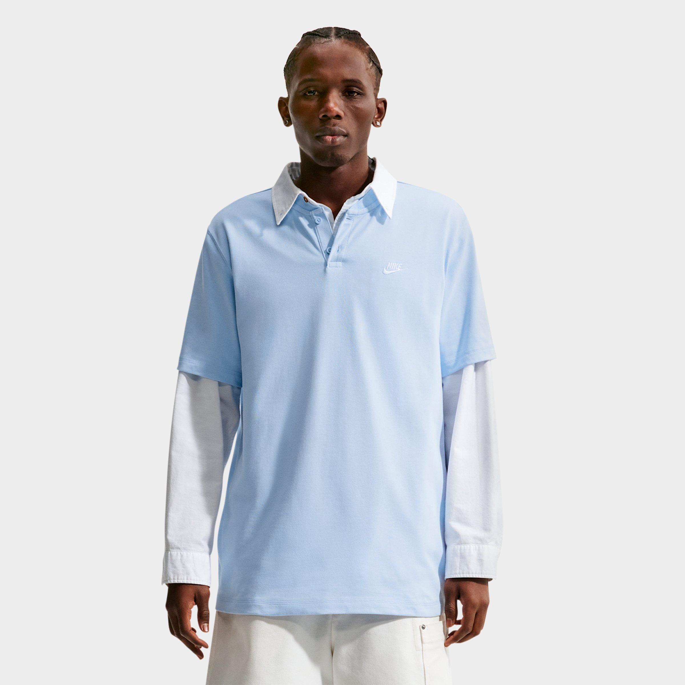 Nike Men's Club Short-Sleeve Henley Shirt in Hydrogen Blue/Hydrogen Blue/White Size: Medium