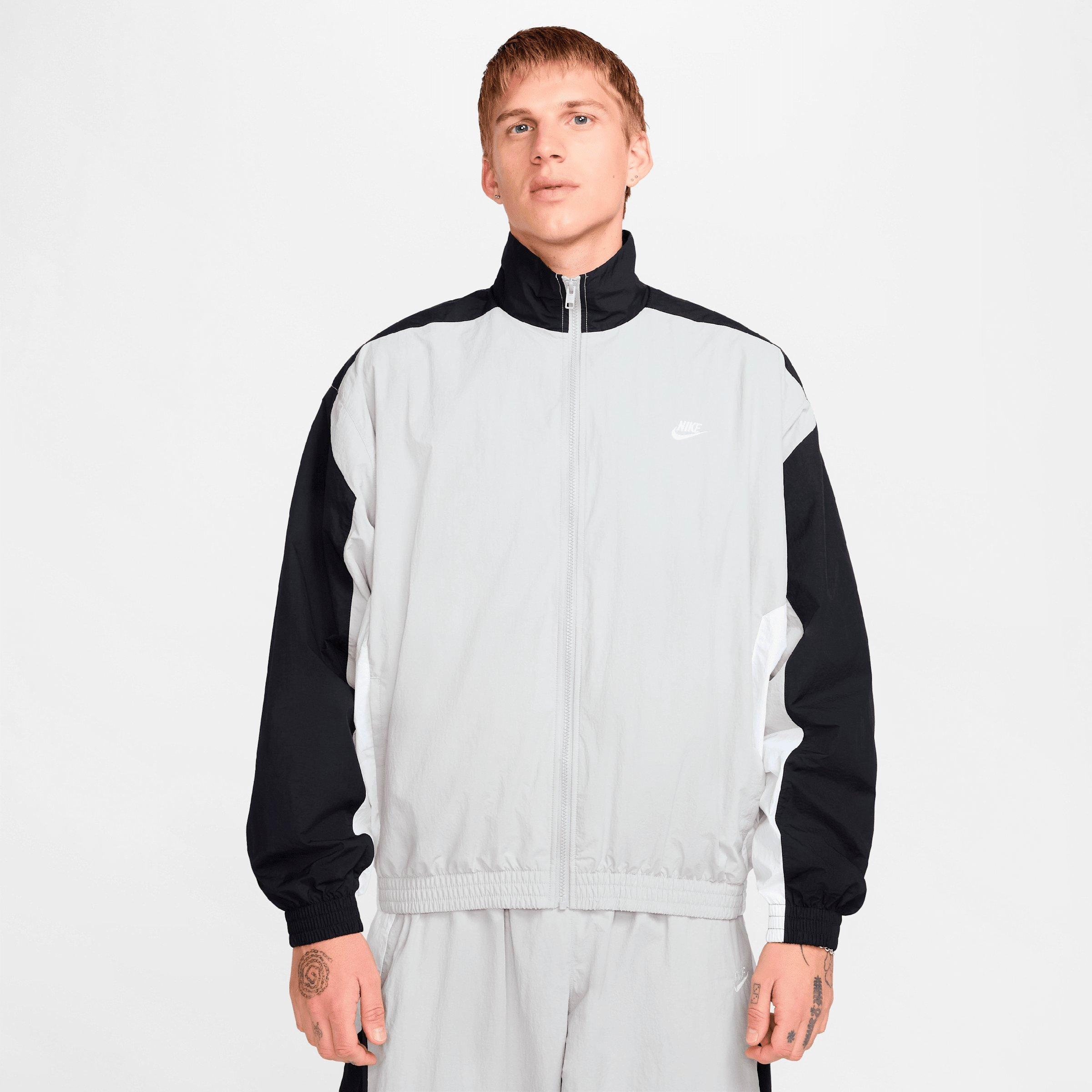 Nike Men's Club Woven Oversized Track Jacket in Light Smoke Grey/Black Size: XS