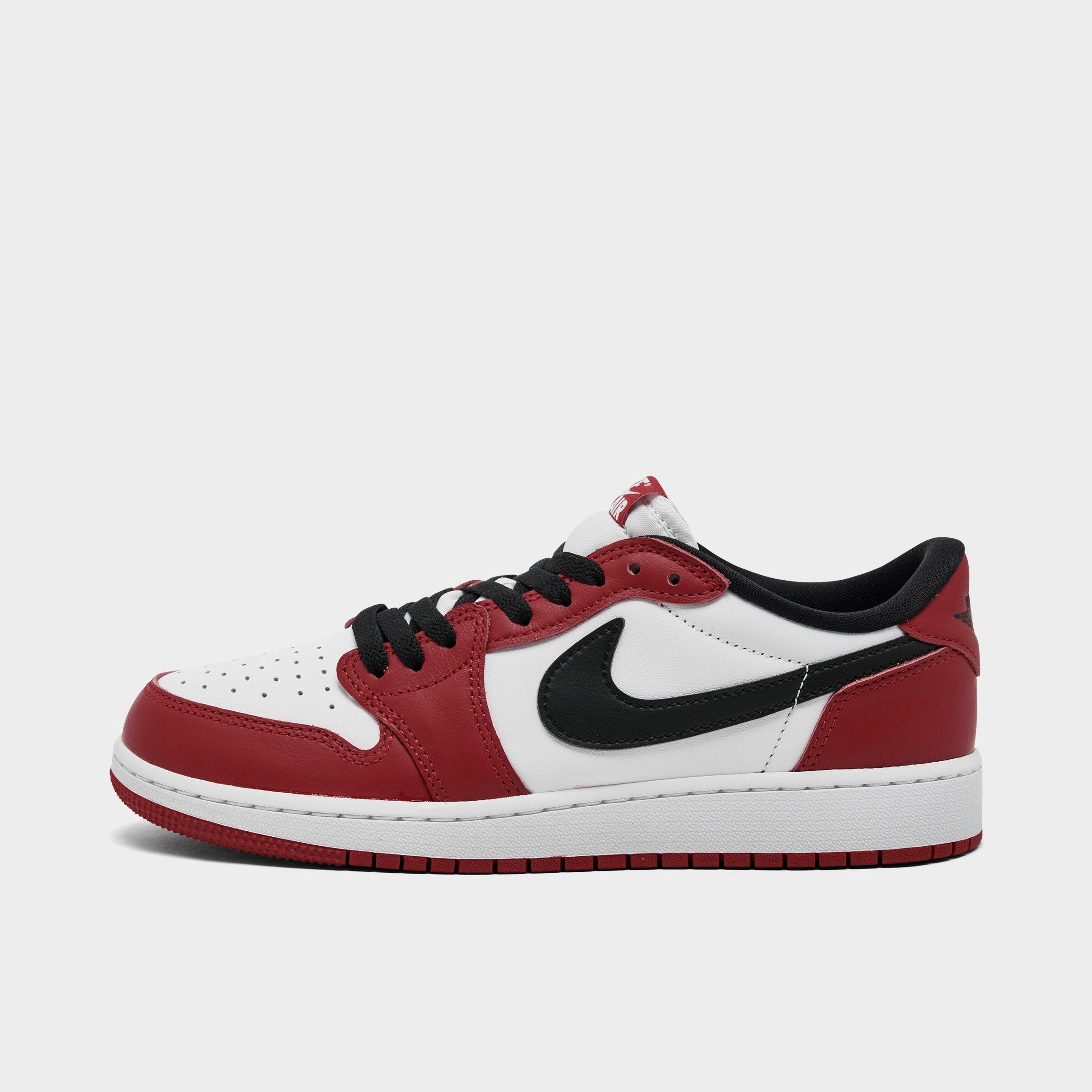 Jordan Big Kids Air Retro 1 Low OG Casual Shoes in Varsity Red/Black/Summit White Size: 3.5