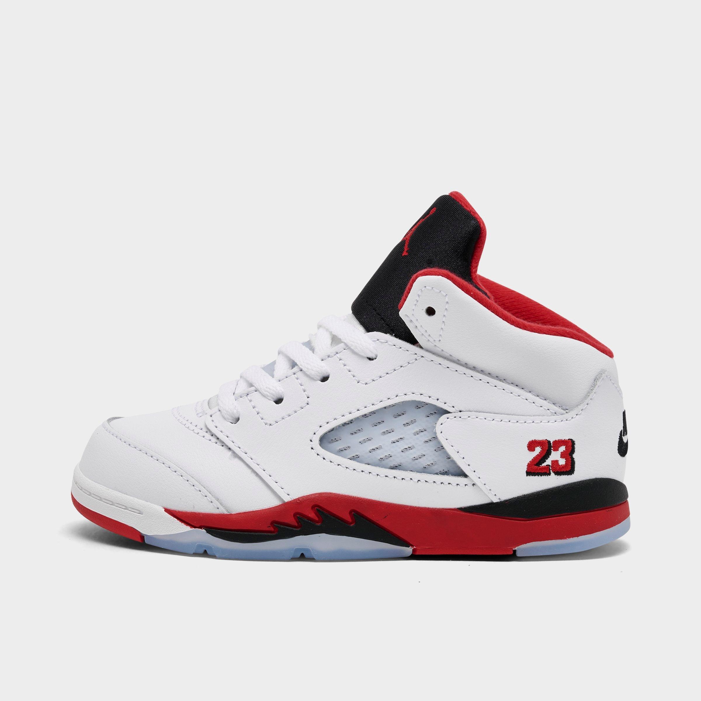 Jordan Kids Toddler Air Retro 5 Basketball Shoes in White/Fire Red/Black Size: 4.0