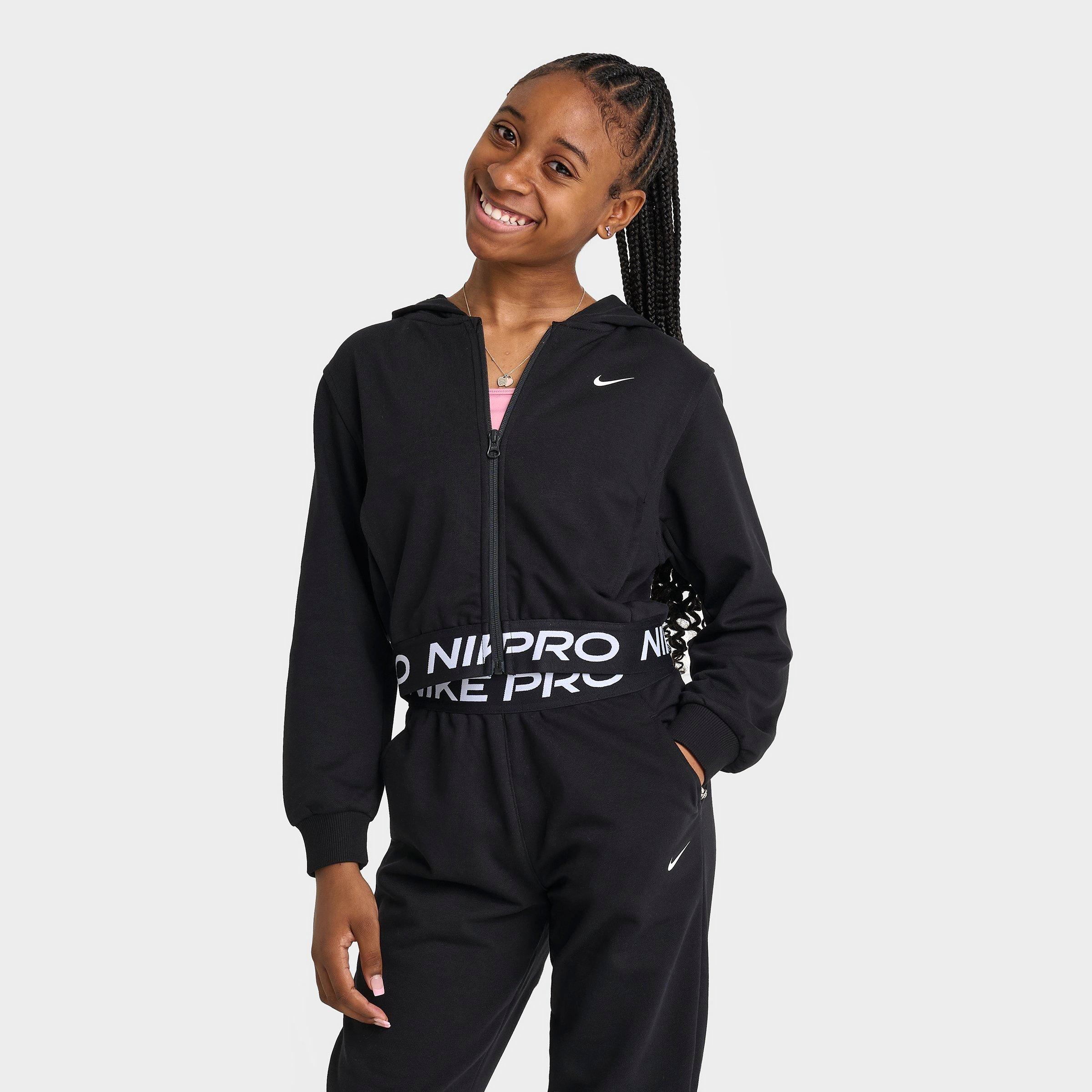 Nike Girls' Big Kids Pro Fleece Dri-FIT Full-Zip Hoodie in Black Size: Small
