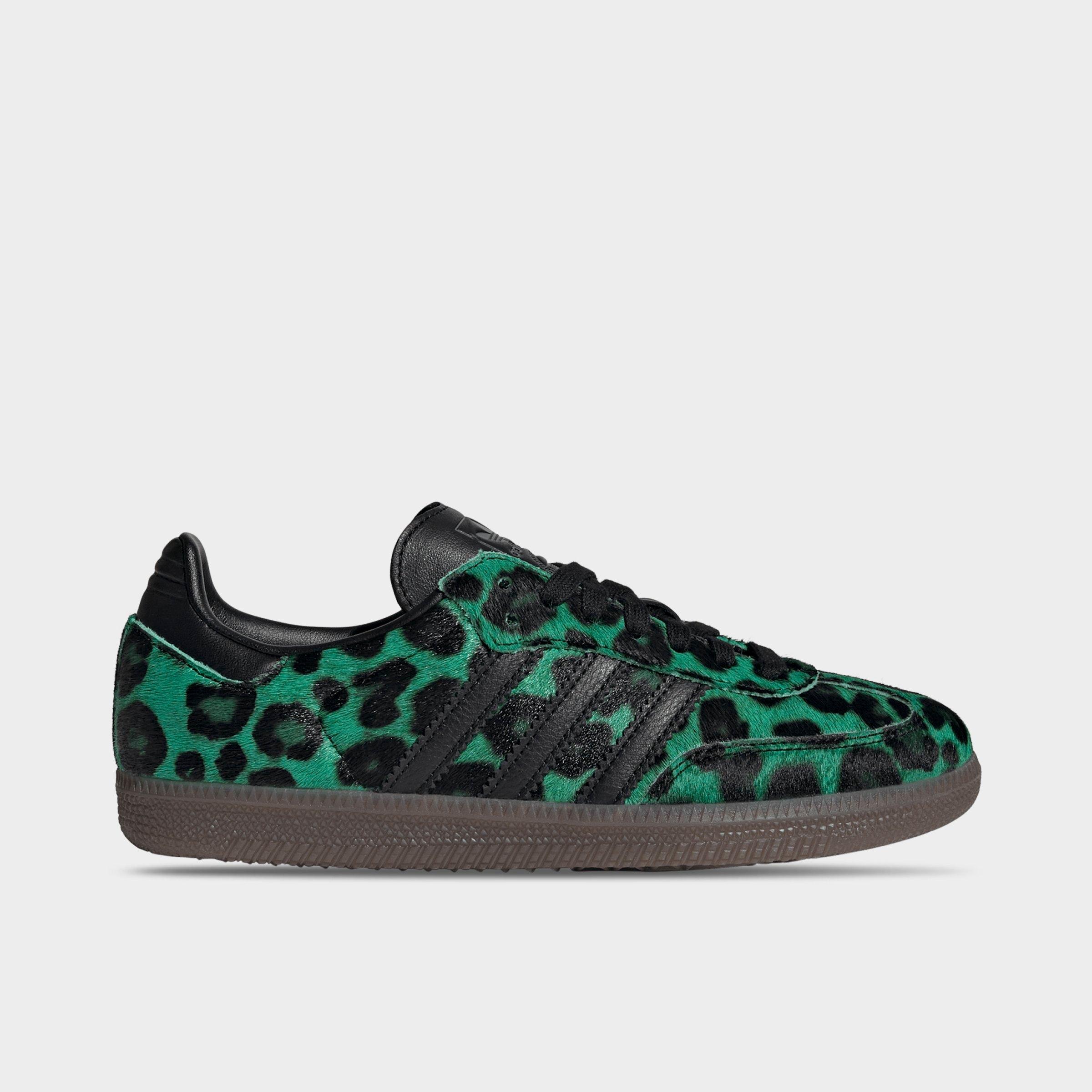 adidas Women's Originals Samba OG Tonal Leopard Print Casual Shoes in Semi Screaming Green/Core Black/Gold Metallic Size: 6.0