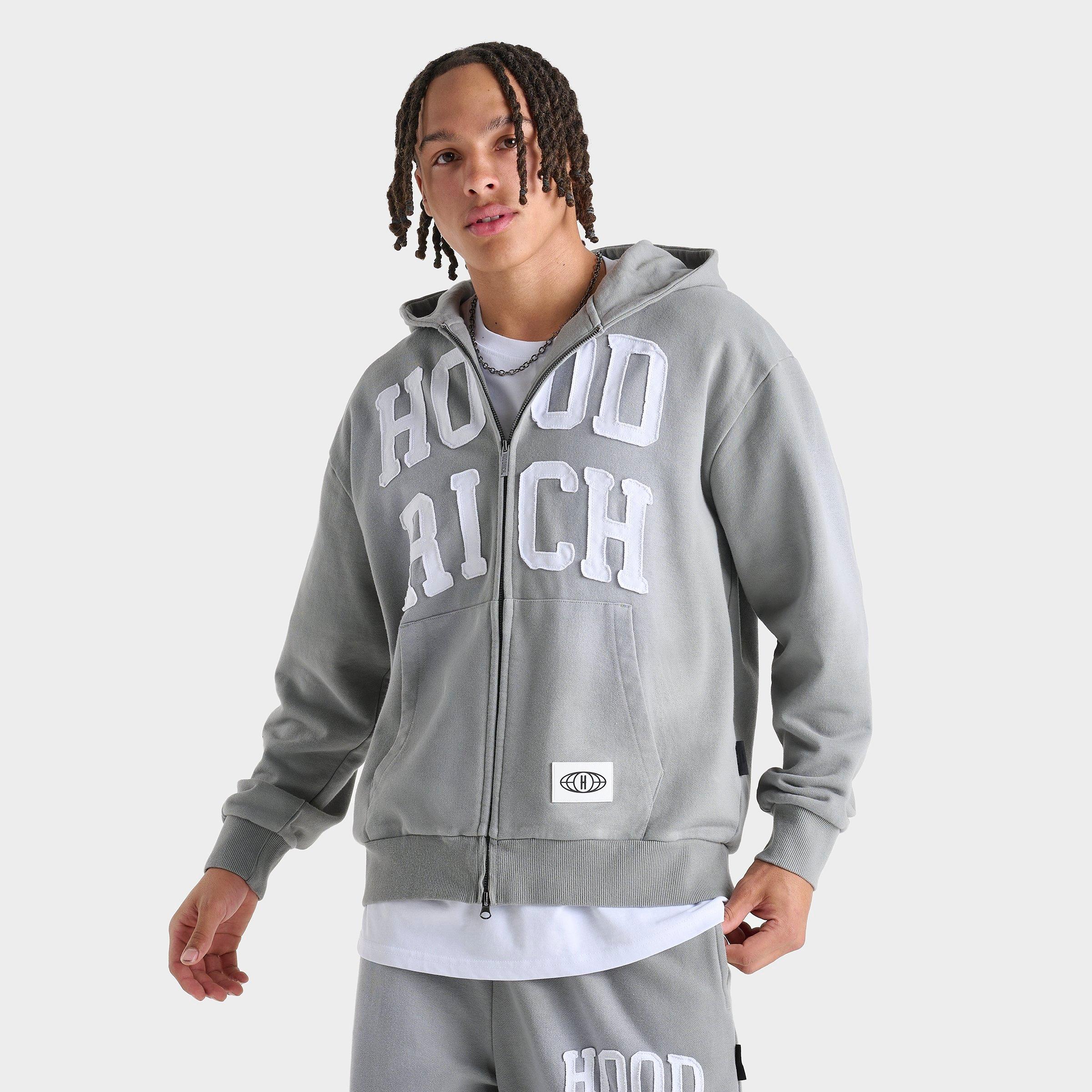 Hoodrich Men's OG Ember Oversized Full-Zip Hoodie in Grey/Monument Size XL Cotton/Polyester