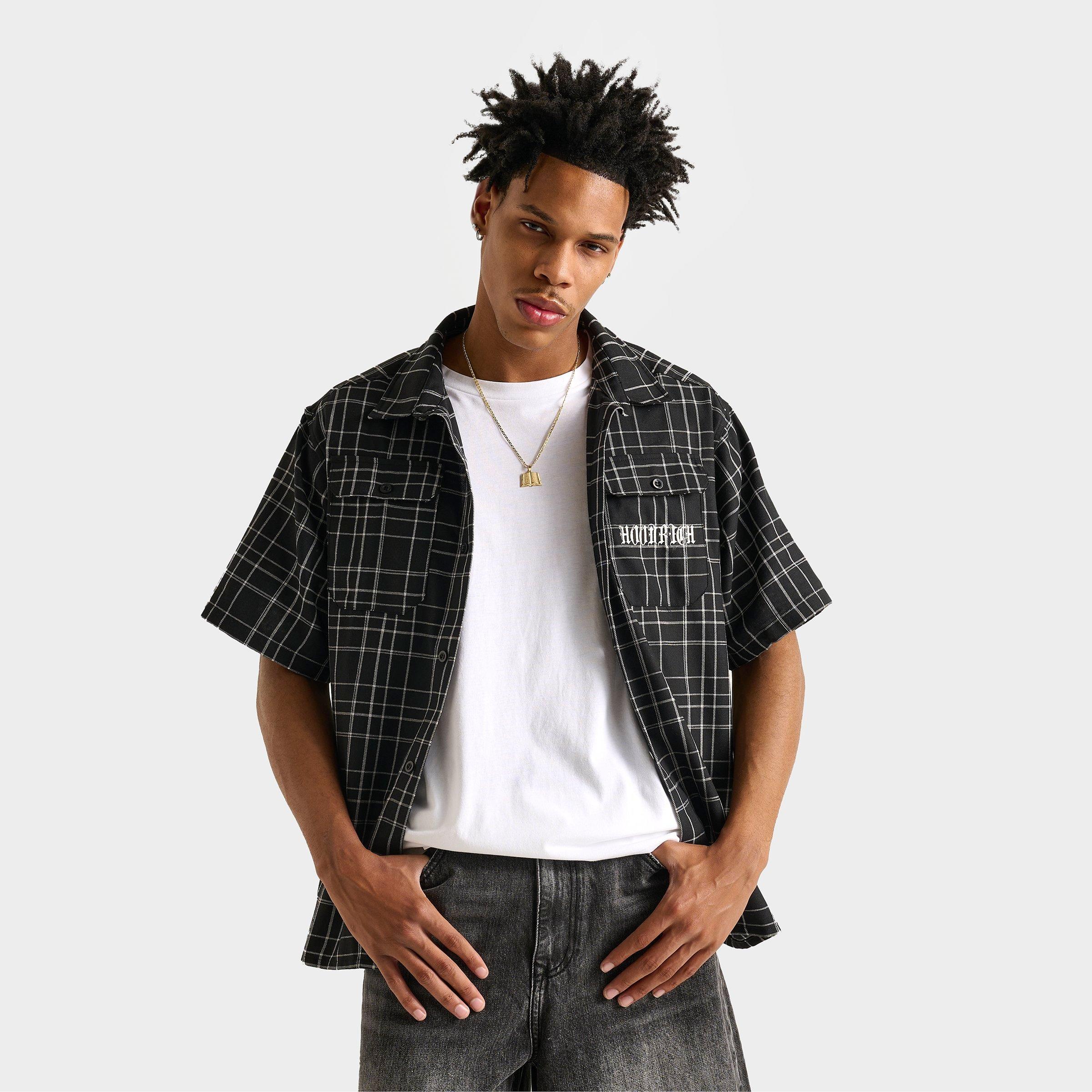 Hoodrich Men's Rite Plaid Button-Up Shirt in Black/Black Size XL