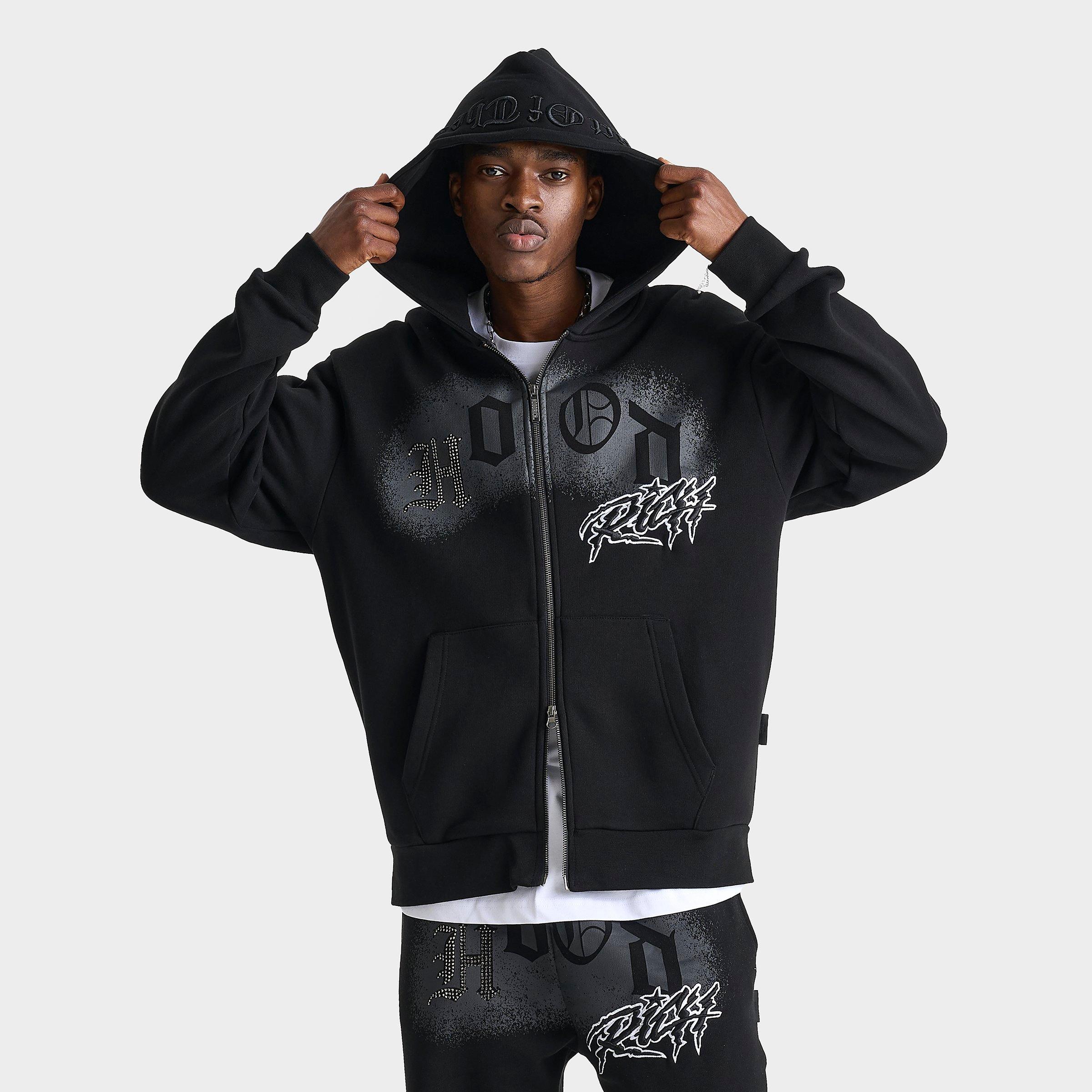 Hoodrich Men's Iron Oversized Full-Zip Hoodie in Black Size: Small