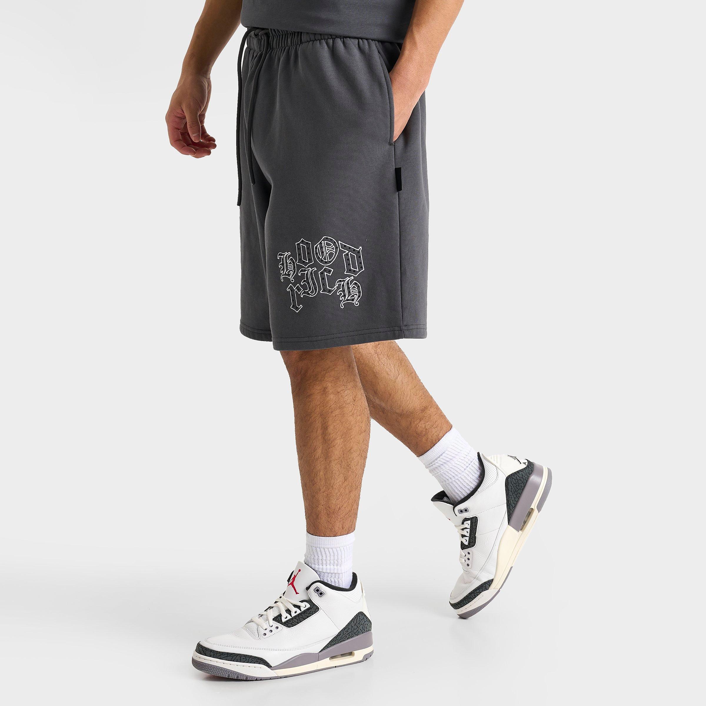 Hoodrich Men's Crown Graphic Fleece Shorts in Grey/Asphalt Size Small Cotton/Polyester/Fleece