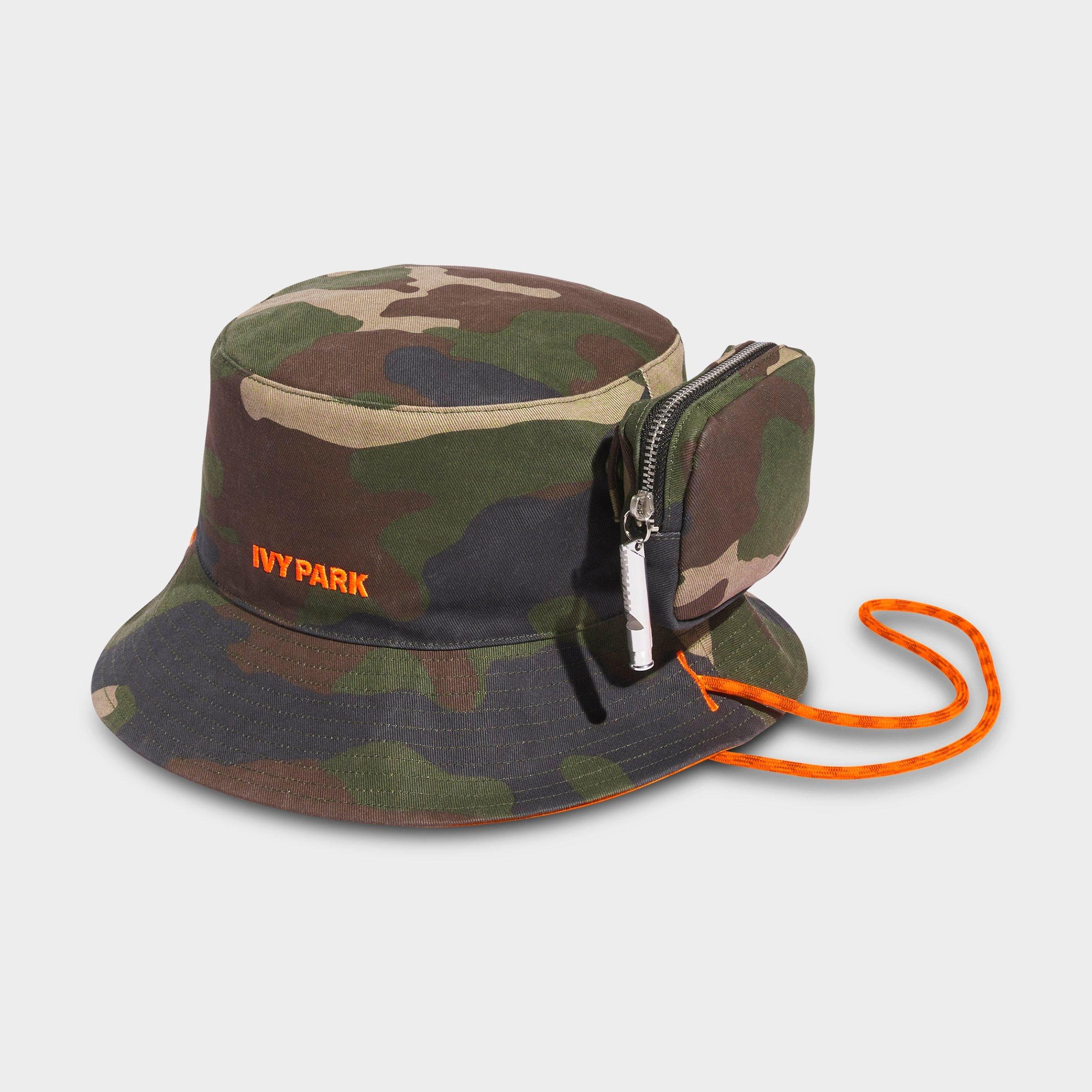 Adidas Originals Adidas X Ivy Park Trail Reversible Bucket Hat In Camo Green/orange