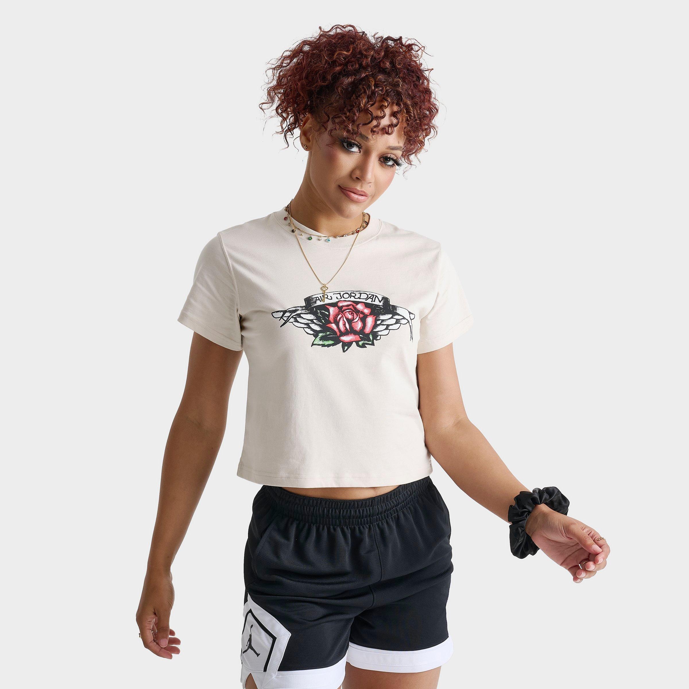 Jordan Women's Flight Rose Wing Slim-Fit Graphic T-Shirt in Light Orewood Brown/Black Size: XS