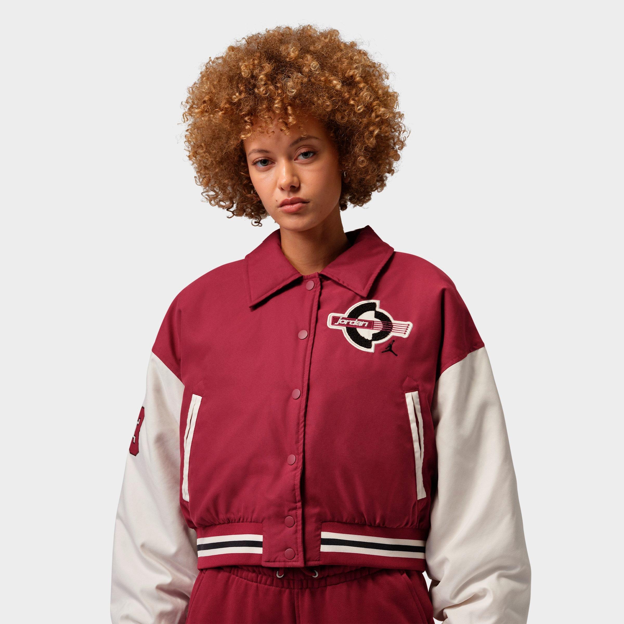 Jordan Women's Brooklyn Therma-FIT Varsity Jacket in Team Red/Pale Ivory/Black Size: XS