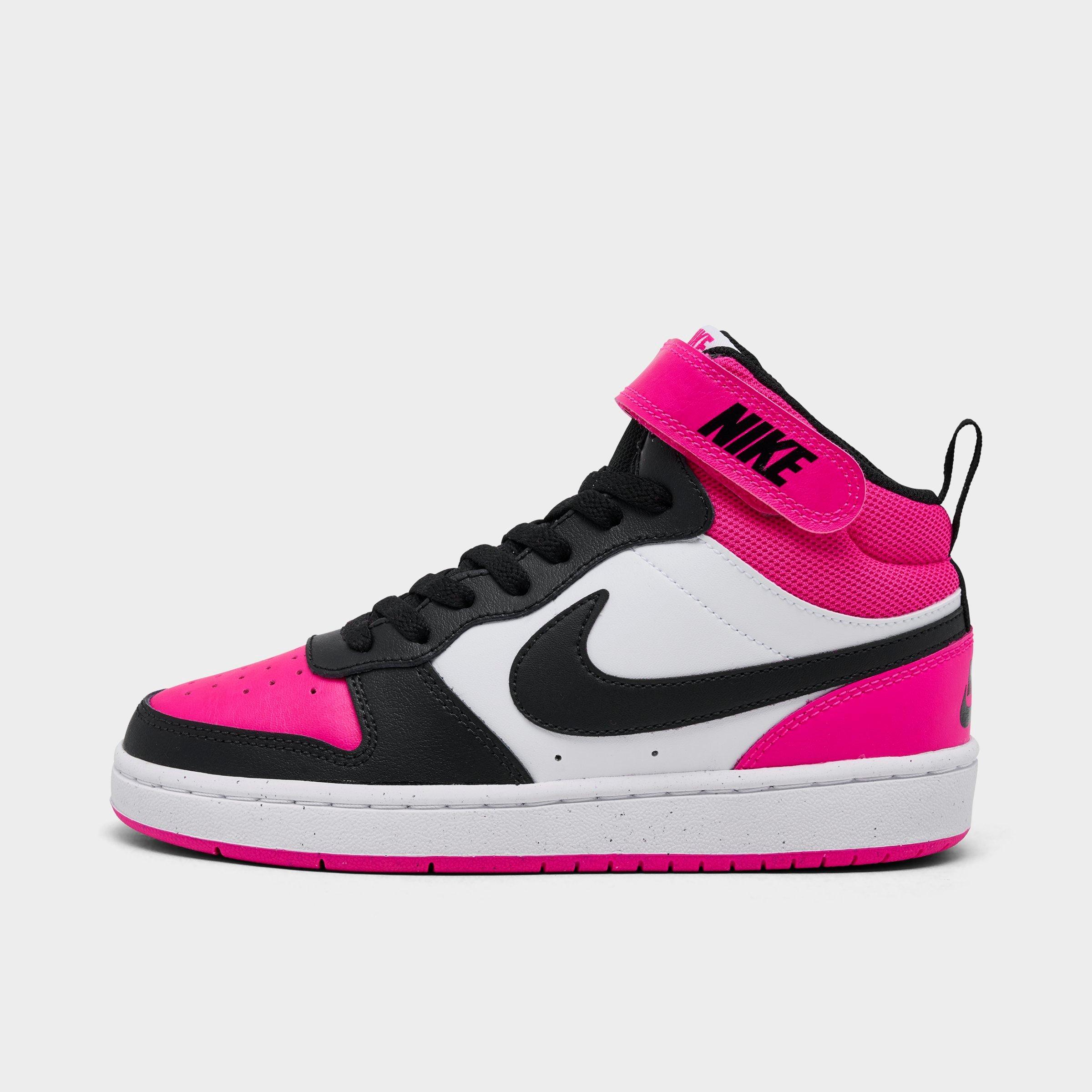 Nike Big Kids Court Borough Mid 2 Casual Shoes in White/Black-Fierce P Size: 3.5