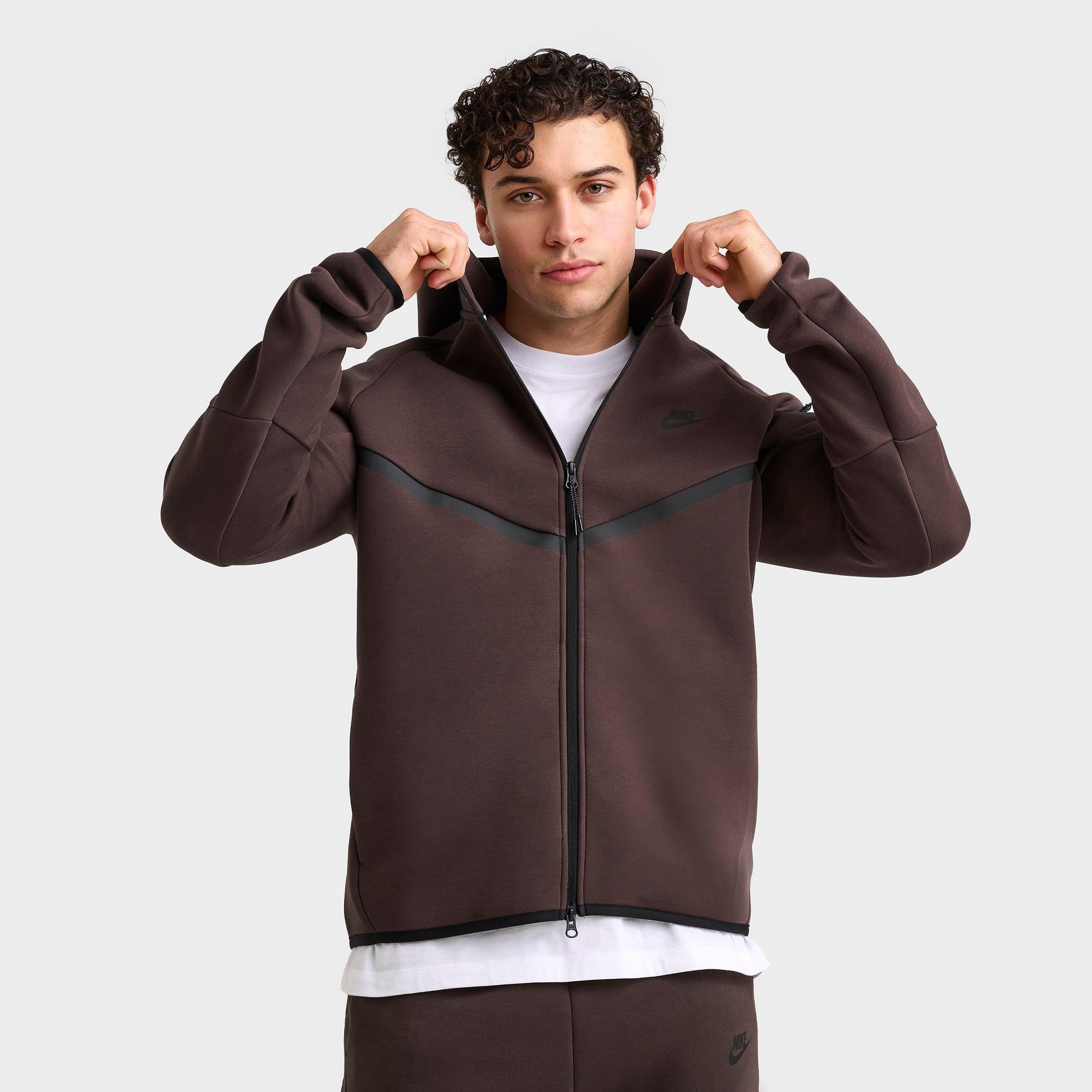 Nike Men's Tech Full-Zip Fleece Windrunner Hoodie in Brown/Baroque Brown Size Large Cotton/Polyester/Fleece