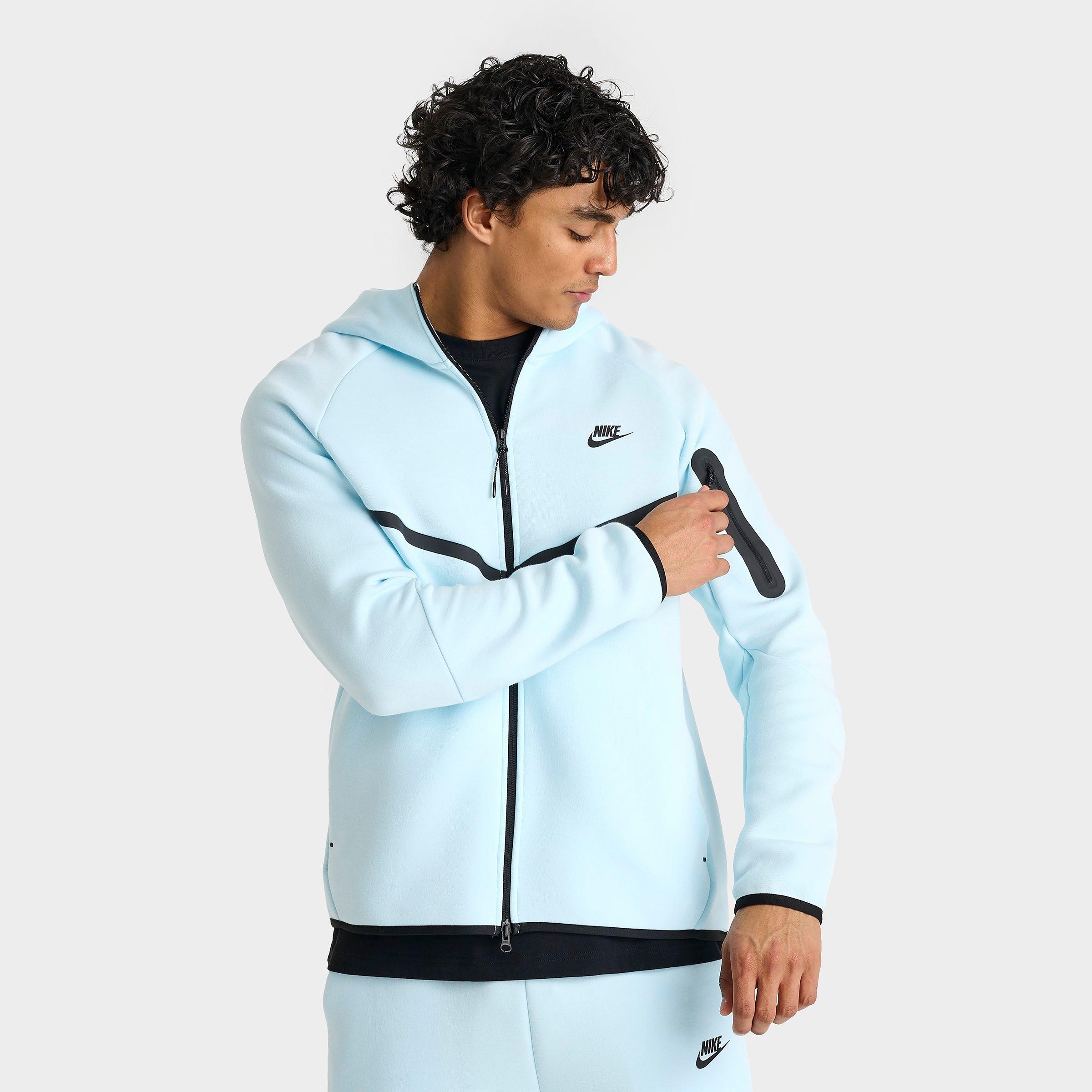 Nike Men's Tech Full-Zip Fleece Windrunner Hoodie in Blue/Glacier Blue Size Medium Cotton/Polyester/Fleece