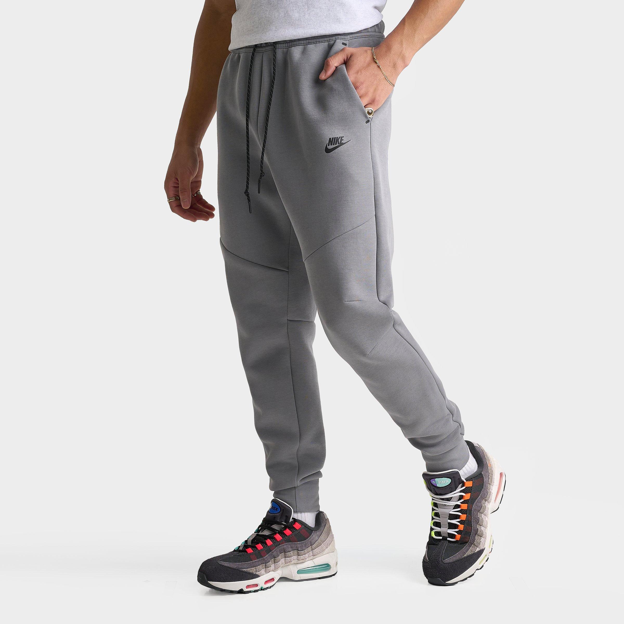 Nike Men's Tech Fleece Jogger Pants in Smoke Grey/Fire Red Size: Small